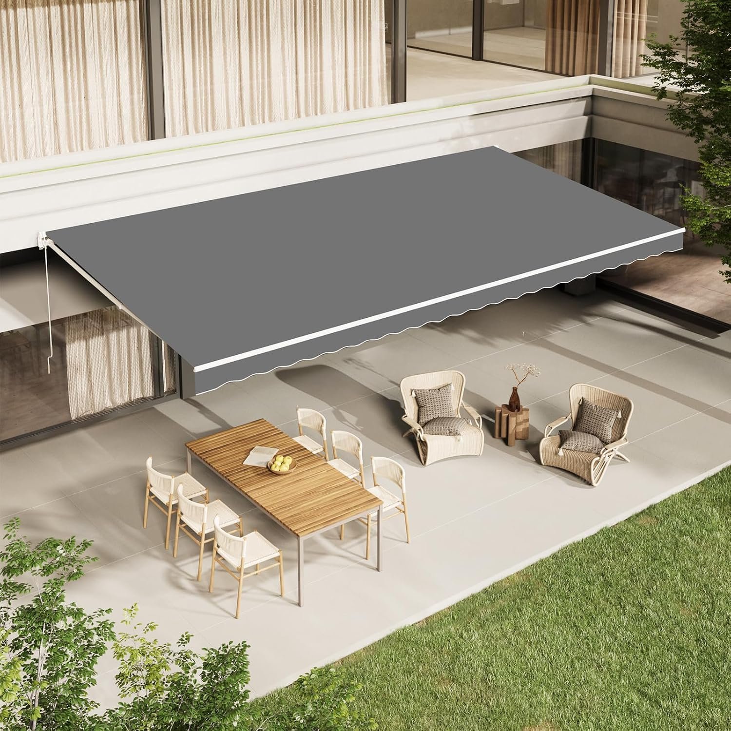 AECOJOY 13’×10′ Patio Awning Retractable Awning Sun Shade Awning Cover Outdoor Patio Canopy Sunsetter Deck Awnings with Manual Crank Handle, Grey