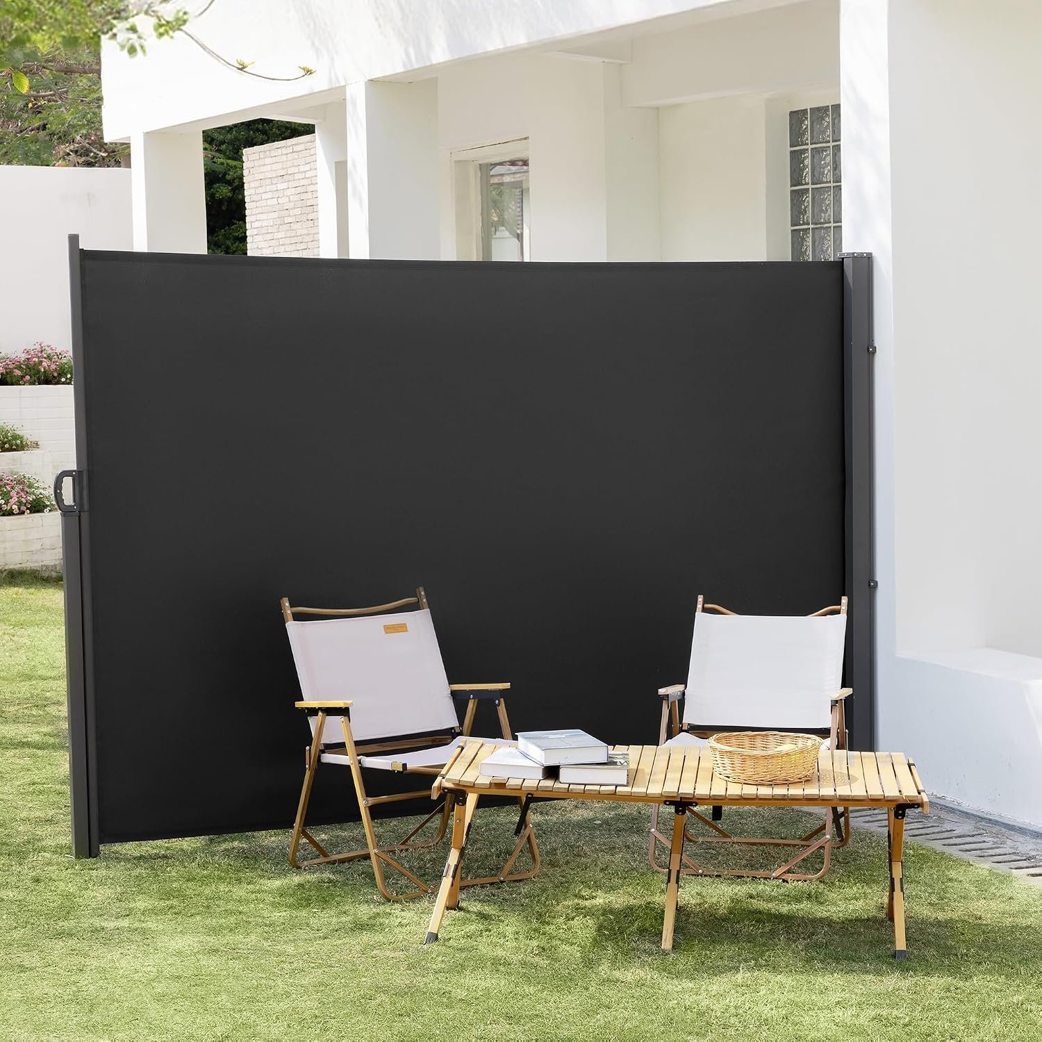 HOMEDEMO 146″ x 78″ Retractable Side Awning with Privacy Screen Protection, Carbon Gray Waterproof & UV-Resistant Outdoor Side Pull Shade for Patios, Balconies and Gardens