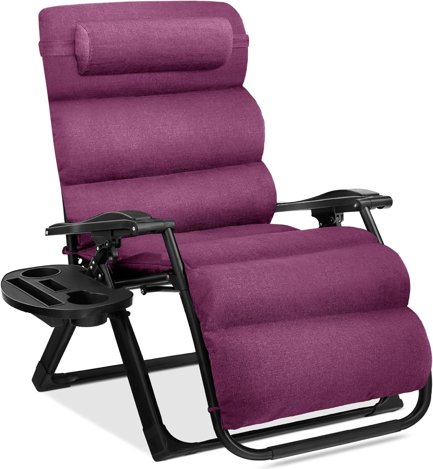 Best Choice Products Oversized Zero Gravity Chair, Folding Outdoor Patio Recliner, XL Anti Gravity Lounger w/Removable Cushion, Cup Holder, Side Tray, 350lb Capacity – Amethyst Purple