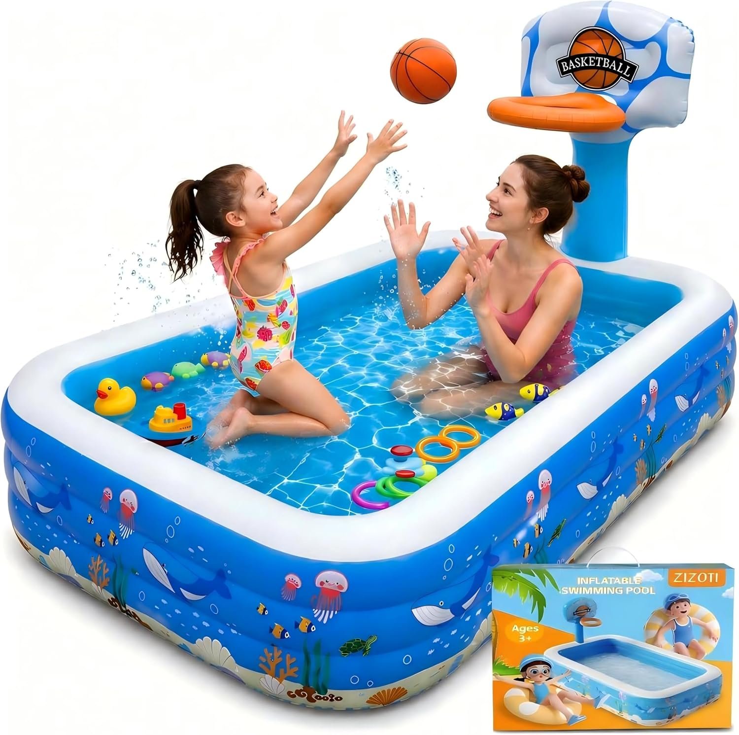 Inflatable Swimming Pool,120″ x 72″ x 24″ Kiddie Pools, Family Lounge Pools Thickened Above Ground Family Pool for Summer Water Party, Backyard, Garden Lawn | Family Lounge Pools Thickened Above Ground Family Pool for Summer Water Party, Backyard, Garden Lawn