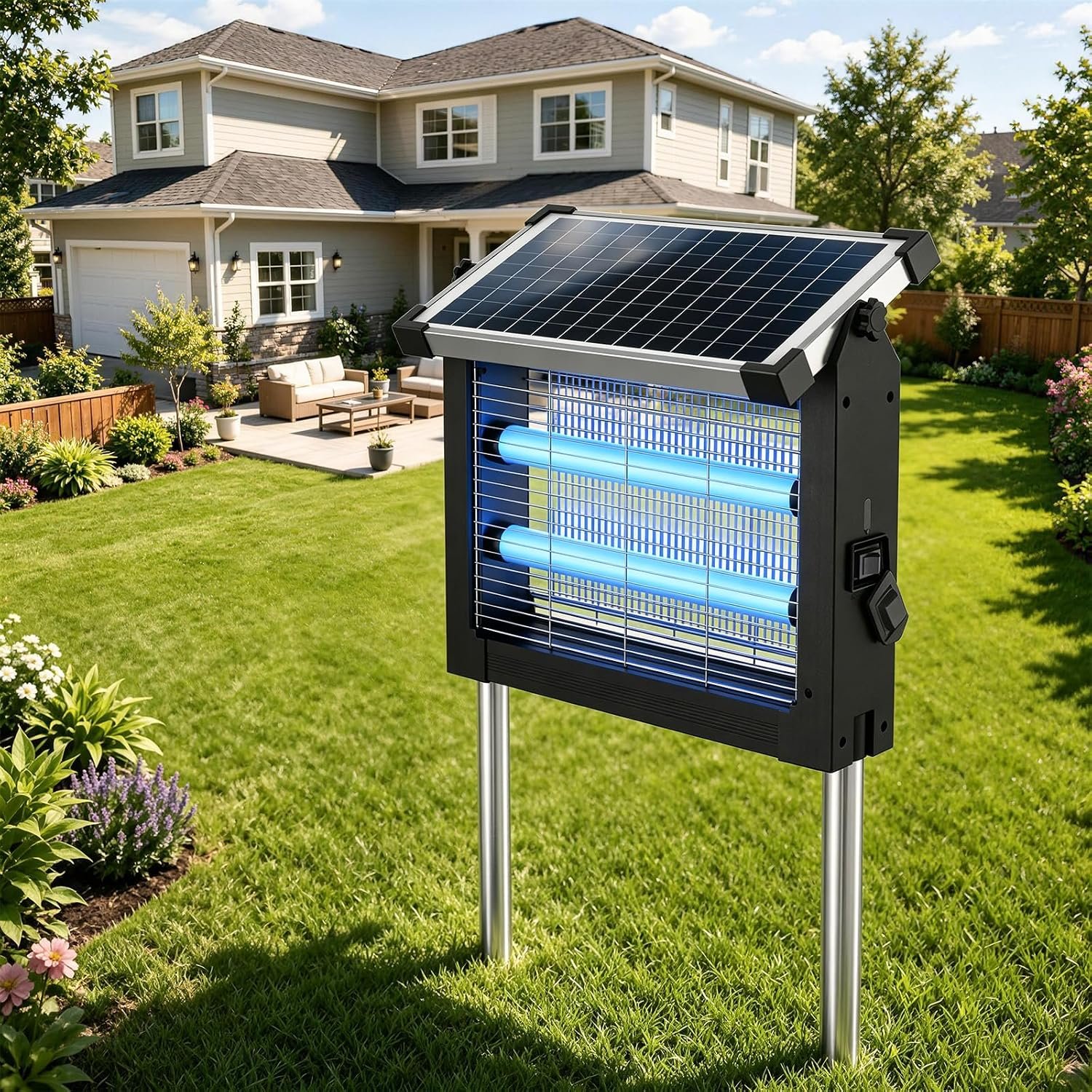 Solar Bug Zapper Outdoor, 4500V Mosquito & Fly Zapper with UV Light, Smart Auto Mode, 4000mAh USB-C Rechargeable Cordless Mosquito Killer Lamp, IP66 Waterproof for Patio Backyard Garden Camping