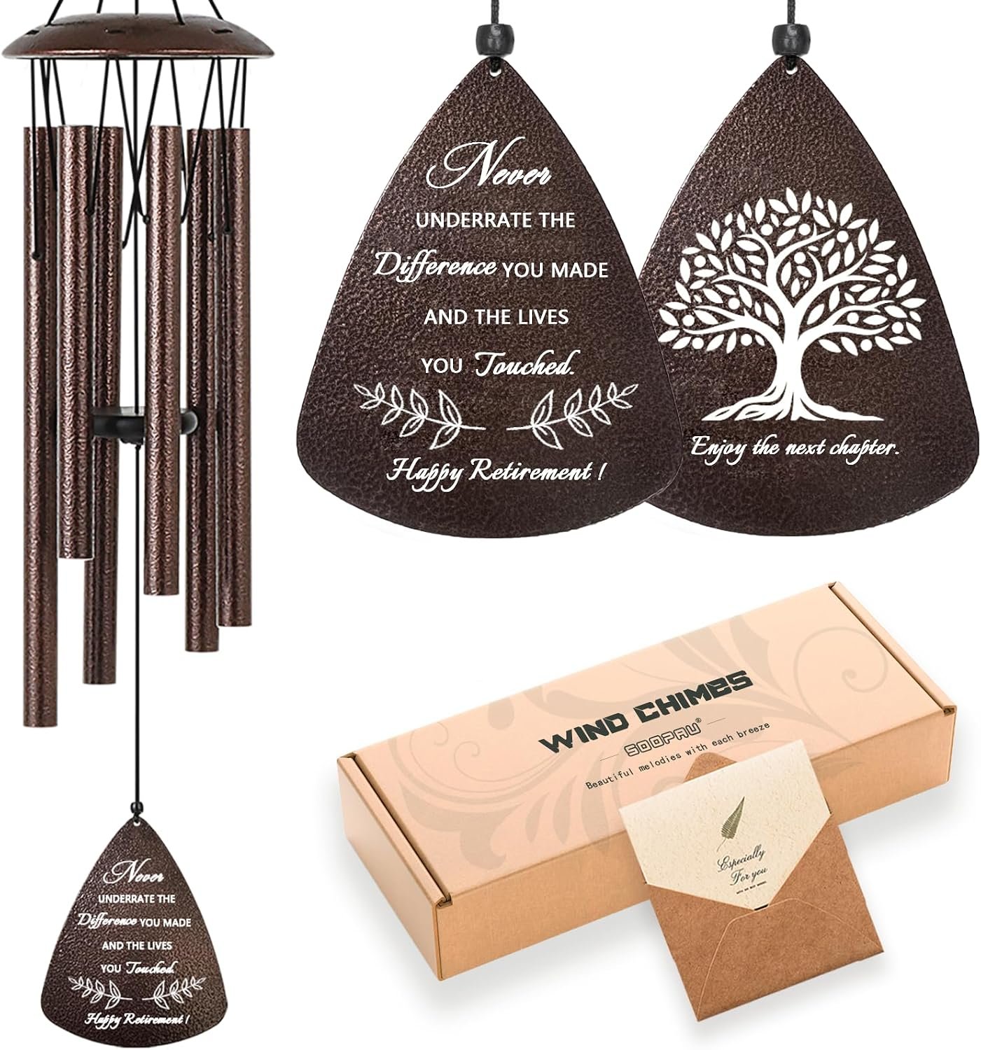 Soopau Retirement Gift for Woman Men, 32″ Wind Chimes Retirement Gifts, Happy Retirement Gifts for Coworker Colleague Boss Teachers Nurses Friends, Going Away Gifts Retirement Decorations