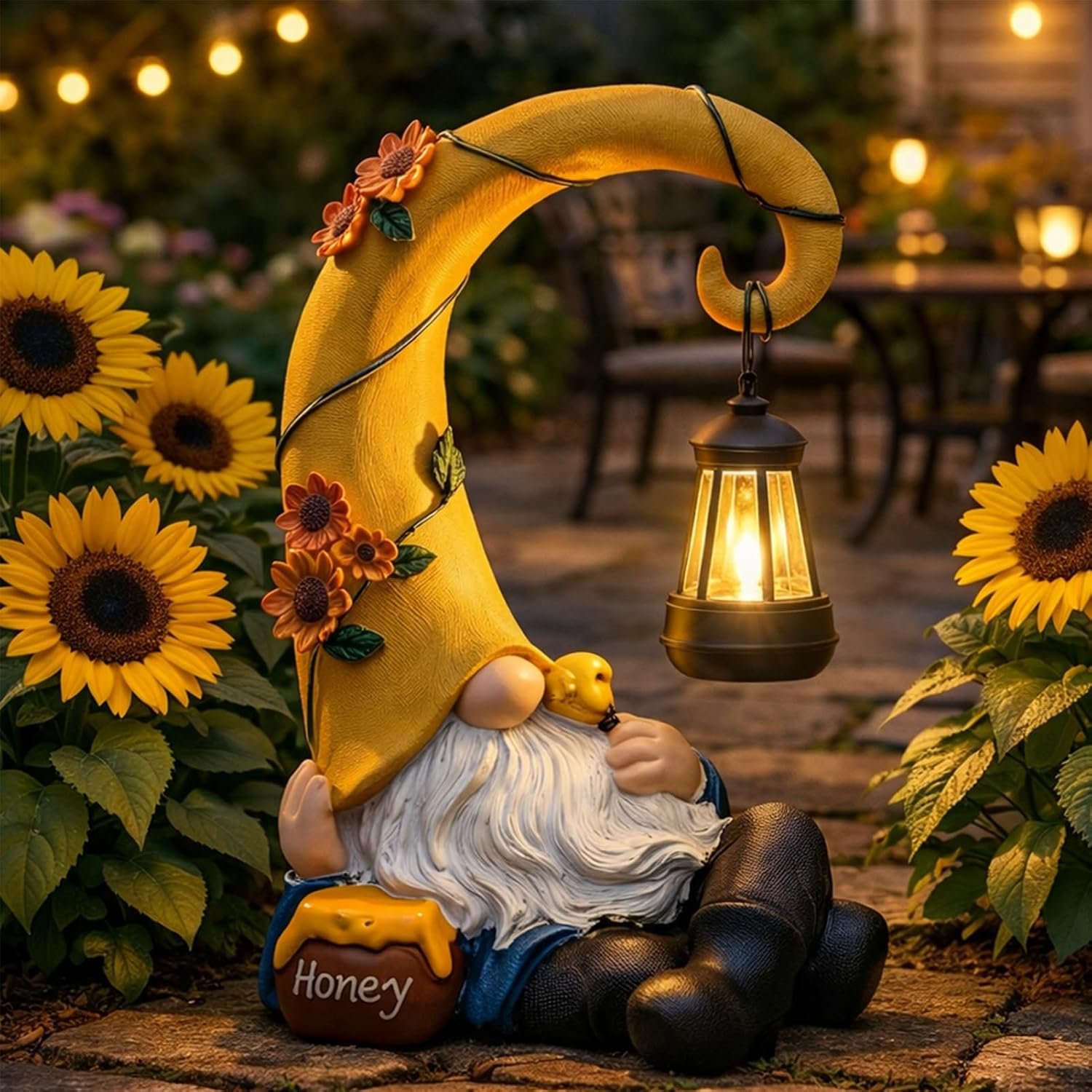 Lavezee Garden Gnomes Outdoor, Spring Gnome Statue with Solar Lantern for Yard, Patio, Lawn Graden Decor, Funny Gnome Gifts for Mom Grandma Women