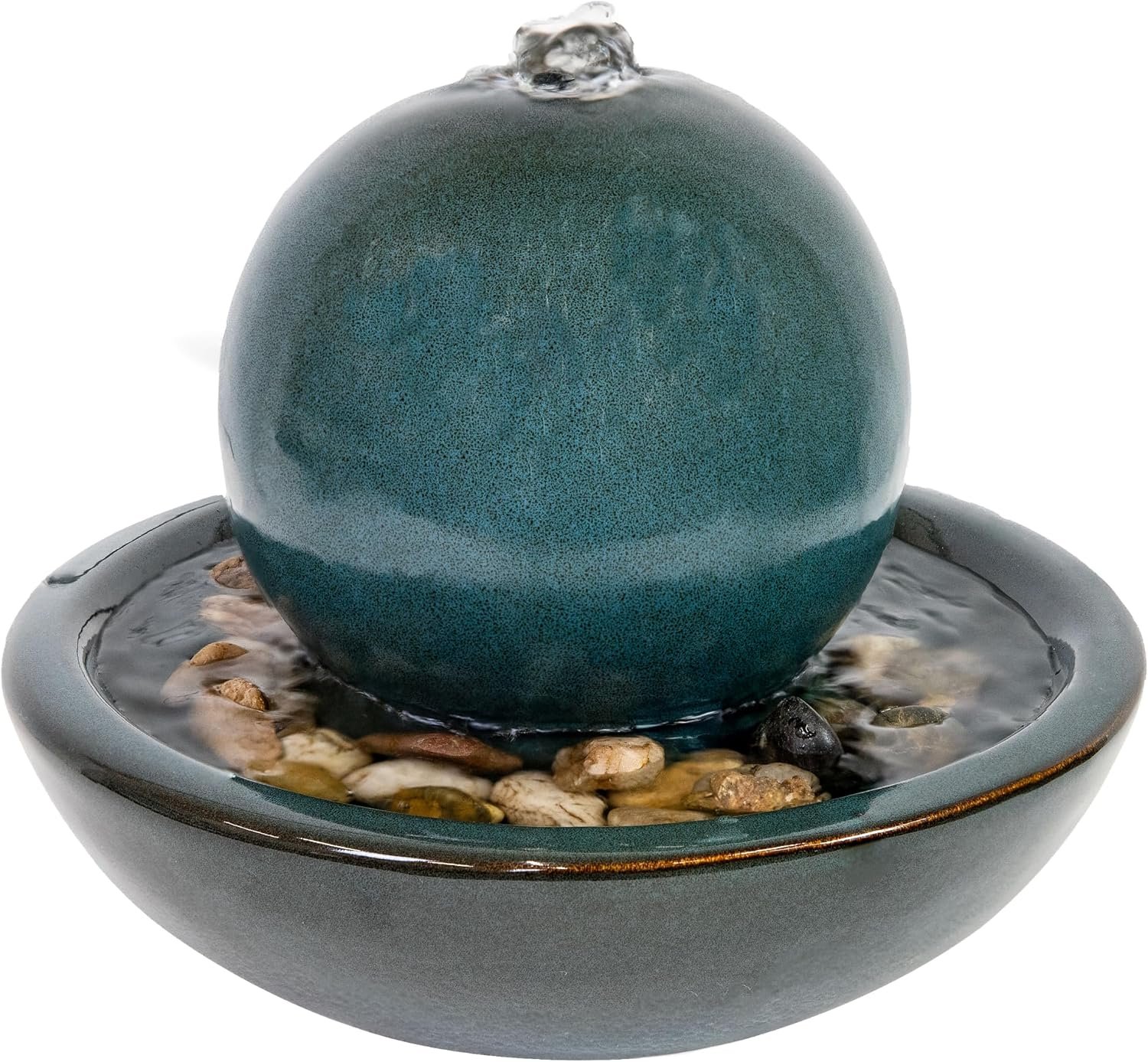 Sunnydaze Tabletop Ceramic Tabletop Fountain with Orb – Relaxing Indoor Fountain for Meditation – for Office, Bedroom, or Living Room – Teal