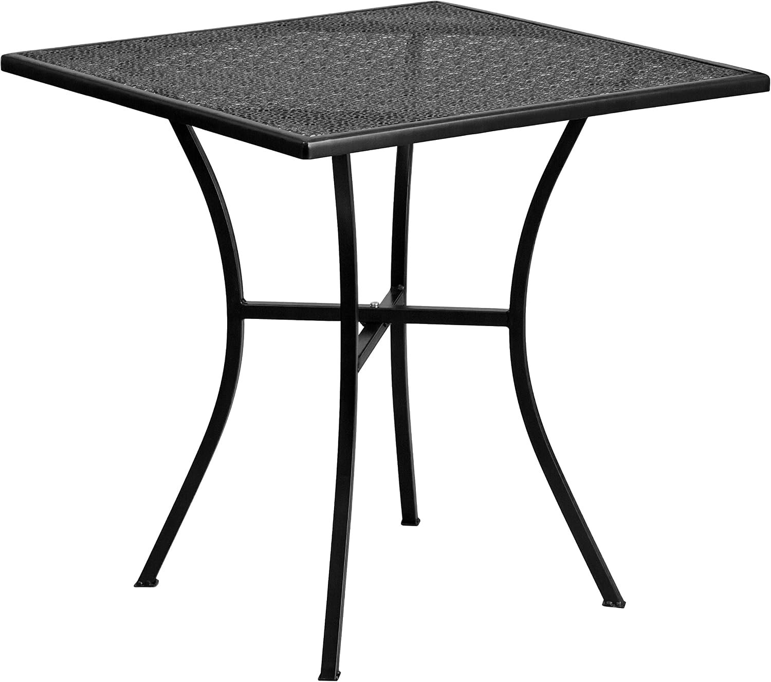 Flash Furniture Oia 28″ Commercial Grade Steel Patio Table, Modern Square Rain Flower Design Outdoor Dining Table, Black
