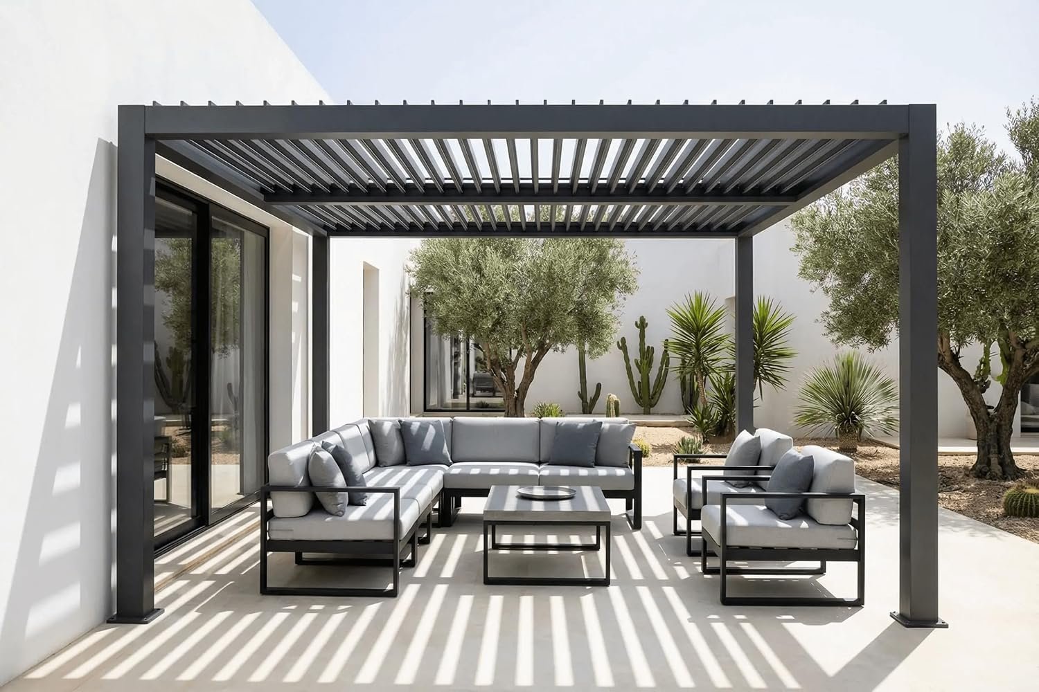 10′ x 10′ Louvered Pergola Outdoor Aluminum Pergola Kit with Adjustable Roof, All-Weather Metal Gazebo with Drainage System for Patio, Deck, Garden and Backyard Shade, Gray