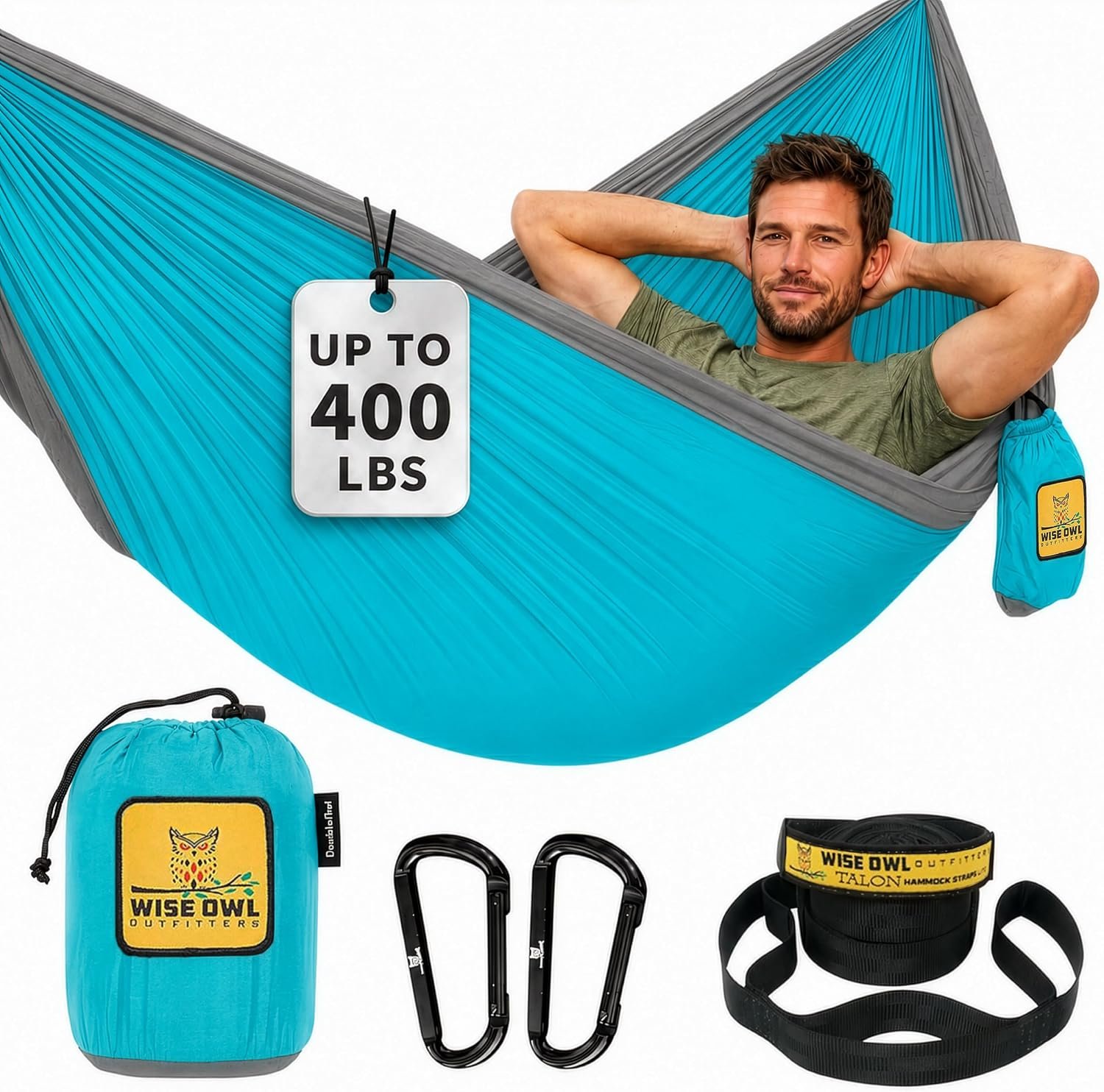 Wise Owl Outfitters Camping Hammock – up to 500lbs Portable Hammock with Tree Straps – Travel, Backpacking, Hiking, Outdoors Camping Gear – Single or Double