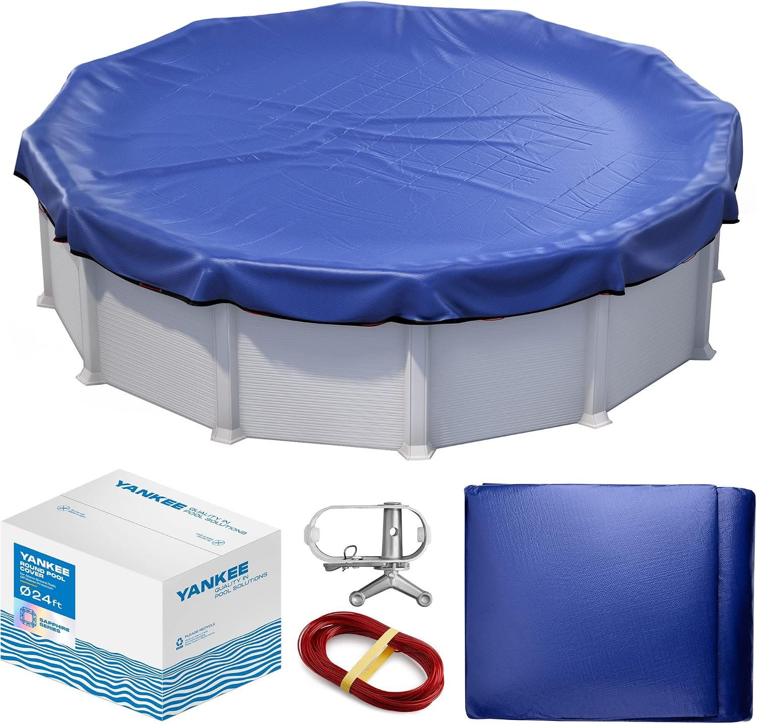 Winter Pool Cover 24 ft Round for Above Ground | Extra Thick & Durable Above-Ground Pool Cover | Sapphire Series of Premium Cold- and UV-Resistant Pool Cover | by Yankee Pool Pillow