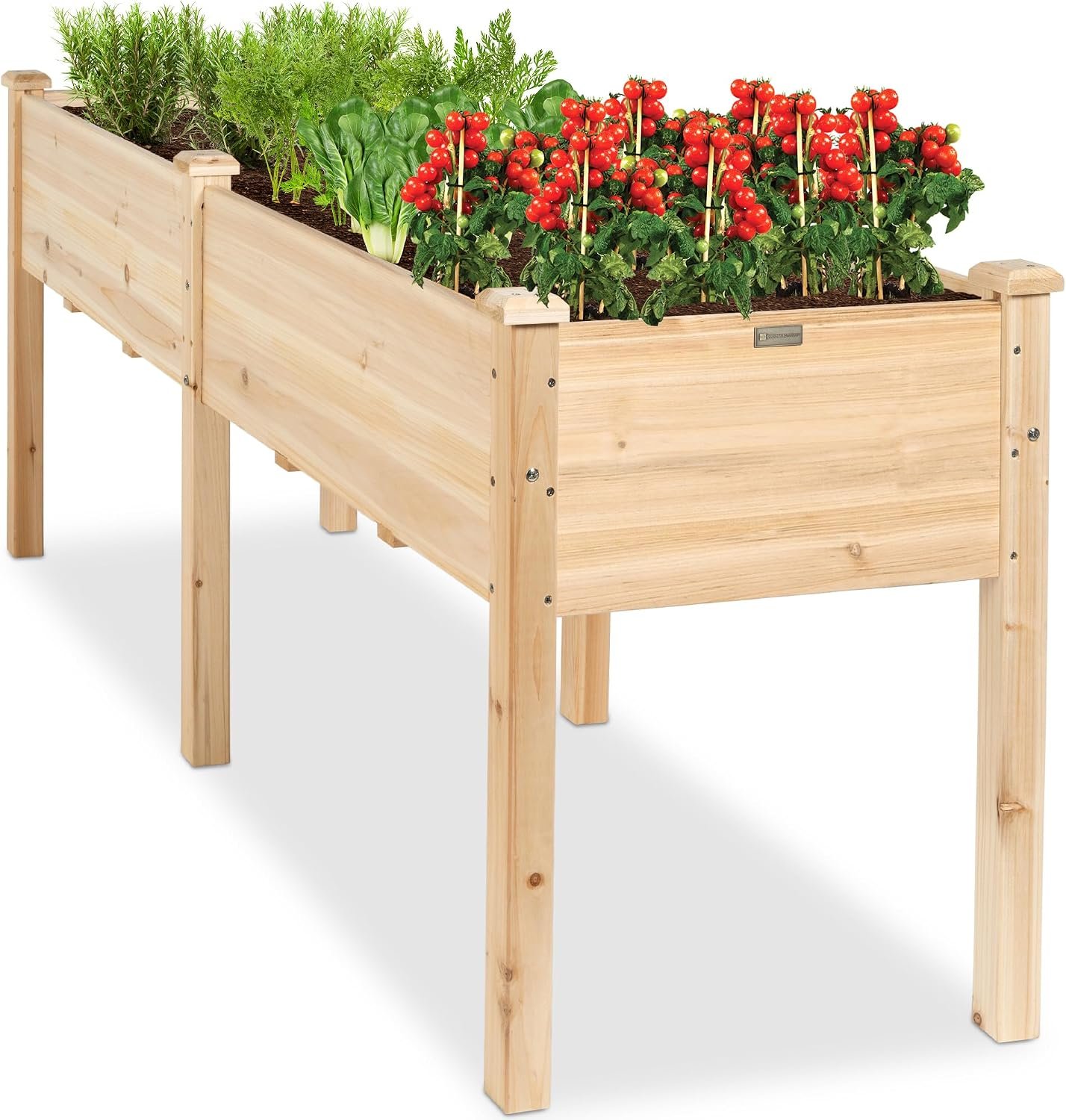 Best Choice Products 72x24x30in Raised Garden Bed, Elevated Wood Planter Box Stand for Backyard, Patio, Balcony w/Divider Panel, 6 Legs, 300lb Capacity – Natural