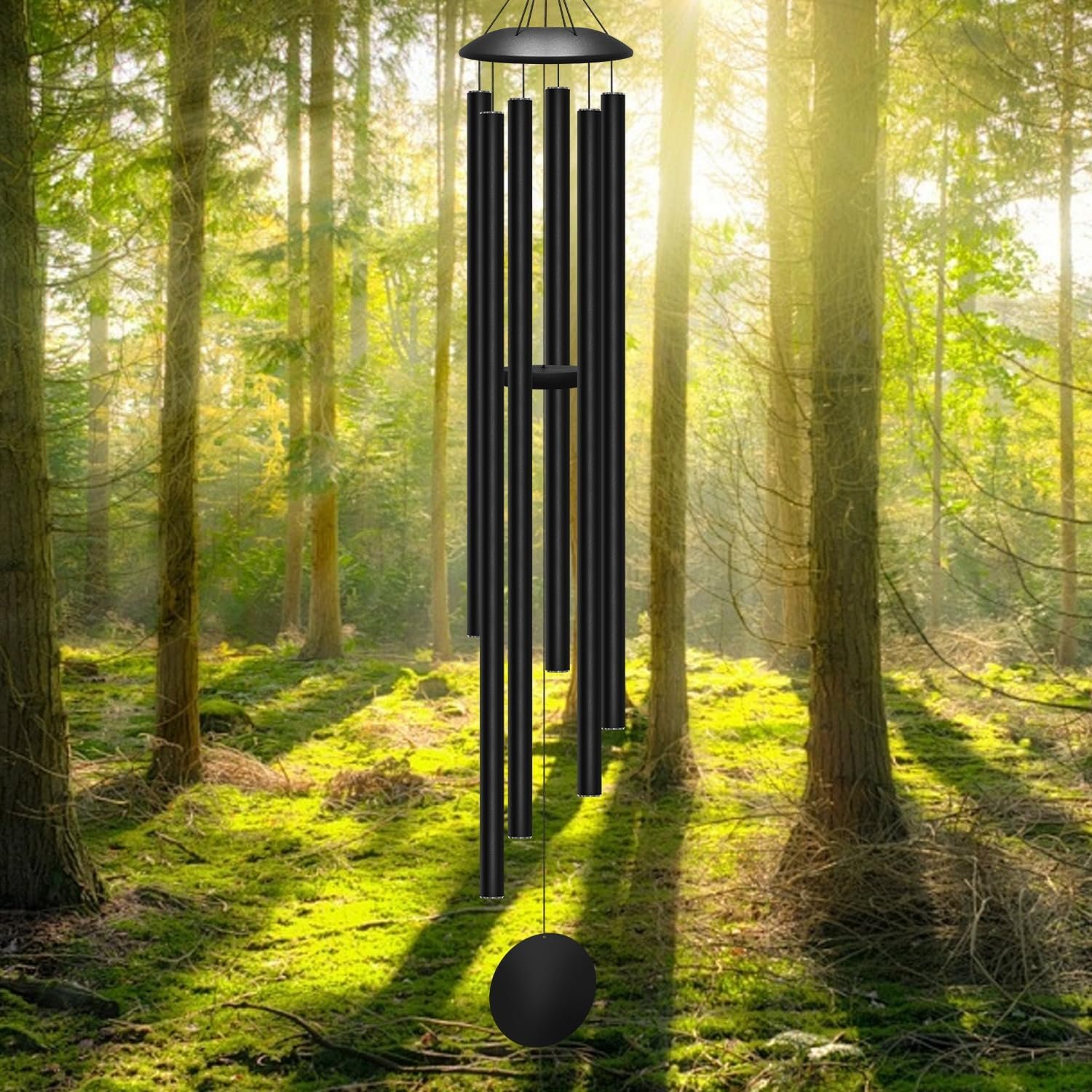 66″ Extra Large Wind Chimes for Outside, 6 Thick and Bold Aluminum Tubes | Deep Tone Tuned Relaxing Melody Wind Chime, Big Wind Chimes for Garden Patio Decor, Great Gift Idea for Mother’s Day (Black)
