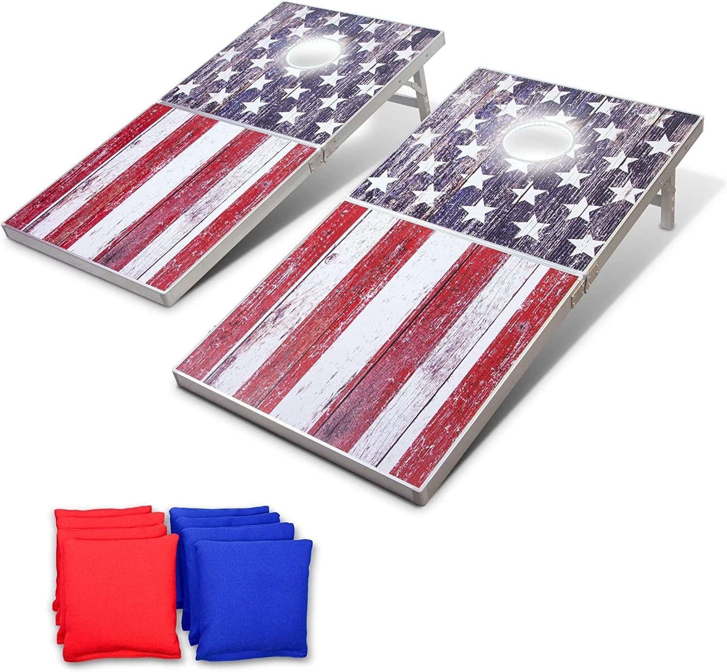 GoSports 4 x 2 ft Ultra Portable Cornhole Board Set – Choose LED Lights or Standard – Regulation Size Corn Hole Games for Adults, Perfect for Tailgating and Camping – Includes 8 Bean Bags & Rules