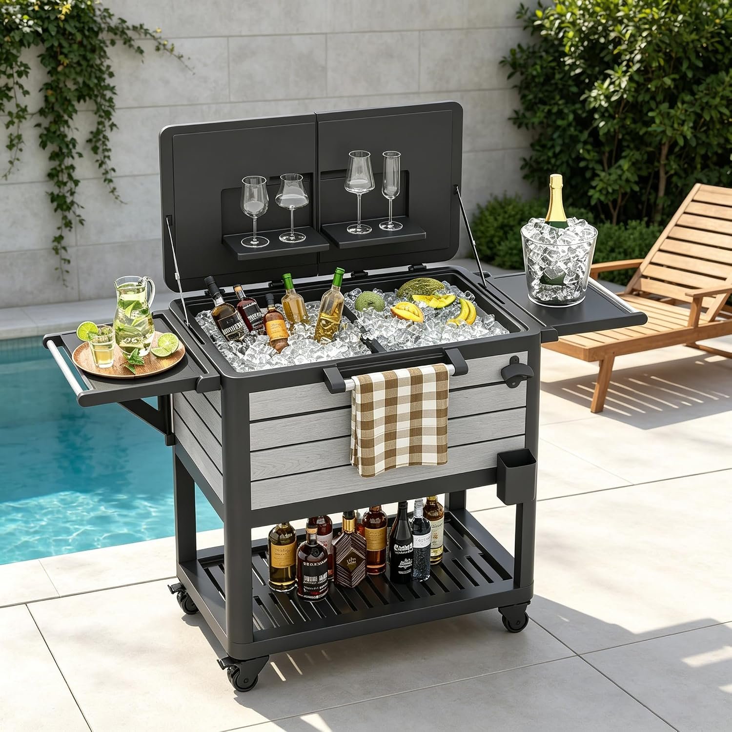Outdoor Cooler Cart with Wheel Patio Rolling Ice Chest