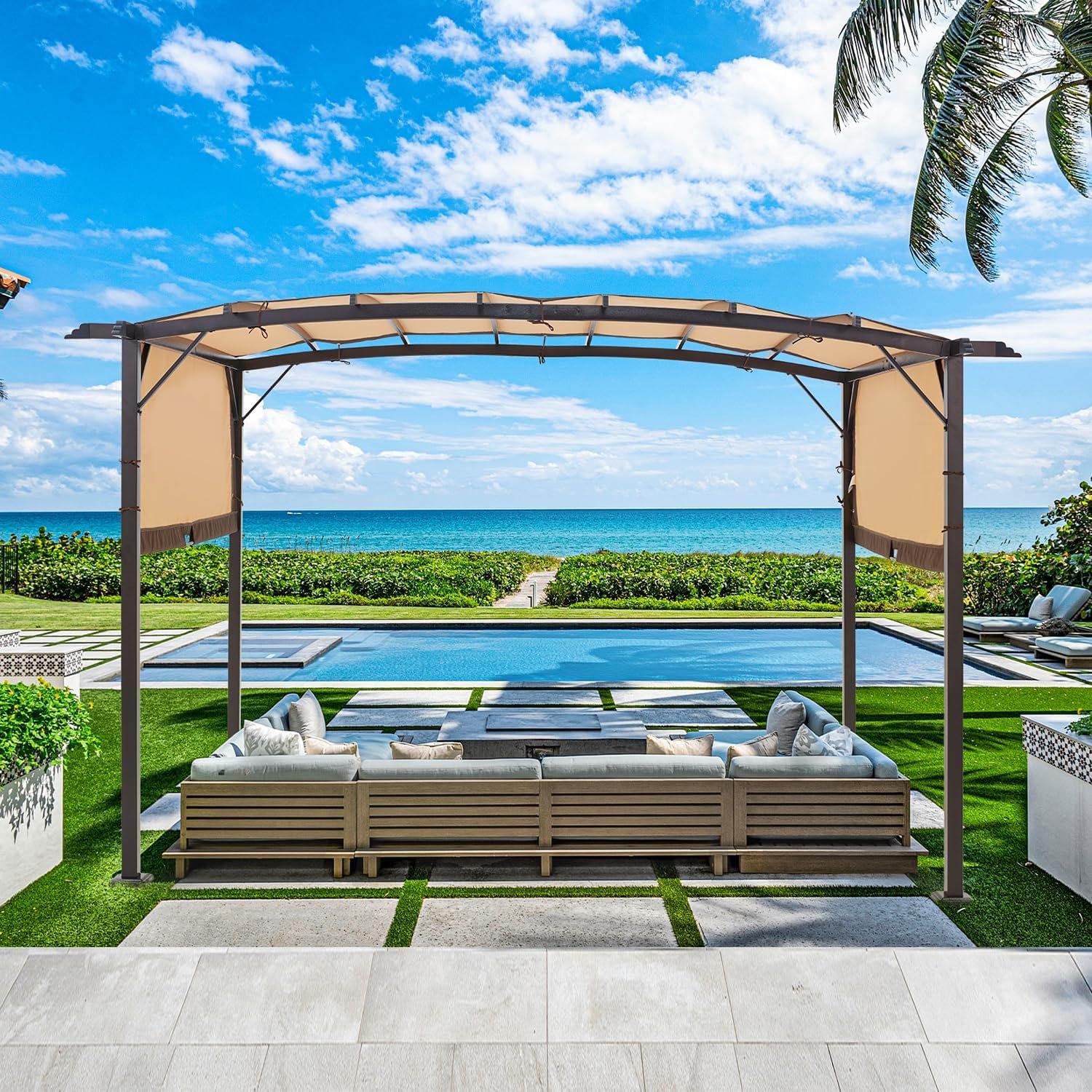 AECOJOY Pergola 9′ x 12′ Outdoor Pergolas, Pergolas and Gazebo Clearance, Retractable Metal Pergola with Sun Shade Canopy for Patio, Backyard, Garden