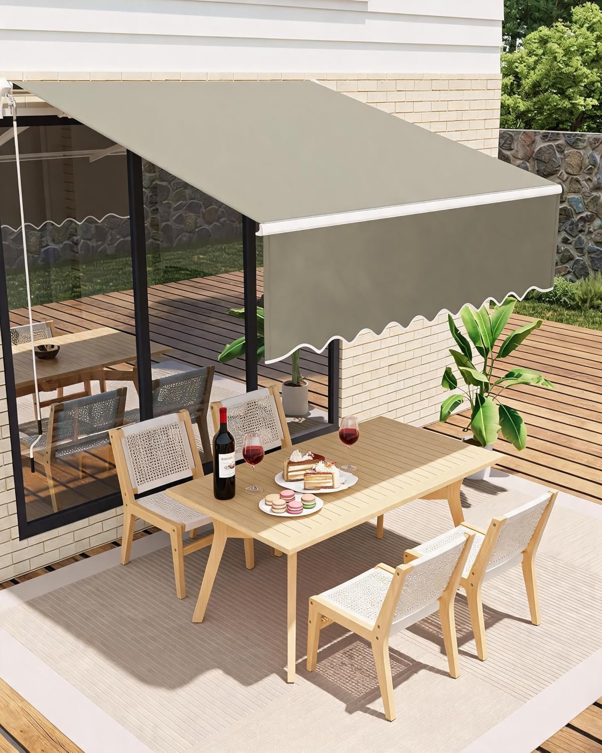 10’X8′ Retractable Awning for Patio – Waterproof Sun Shade Awning | with Manual Crank Handle, Aluminum Frame, 280 g/M² Polyester Fabric for Deck, Porch, Balcony (Grey)
