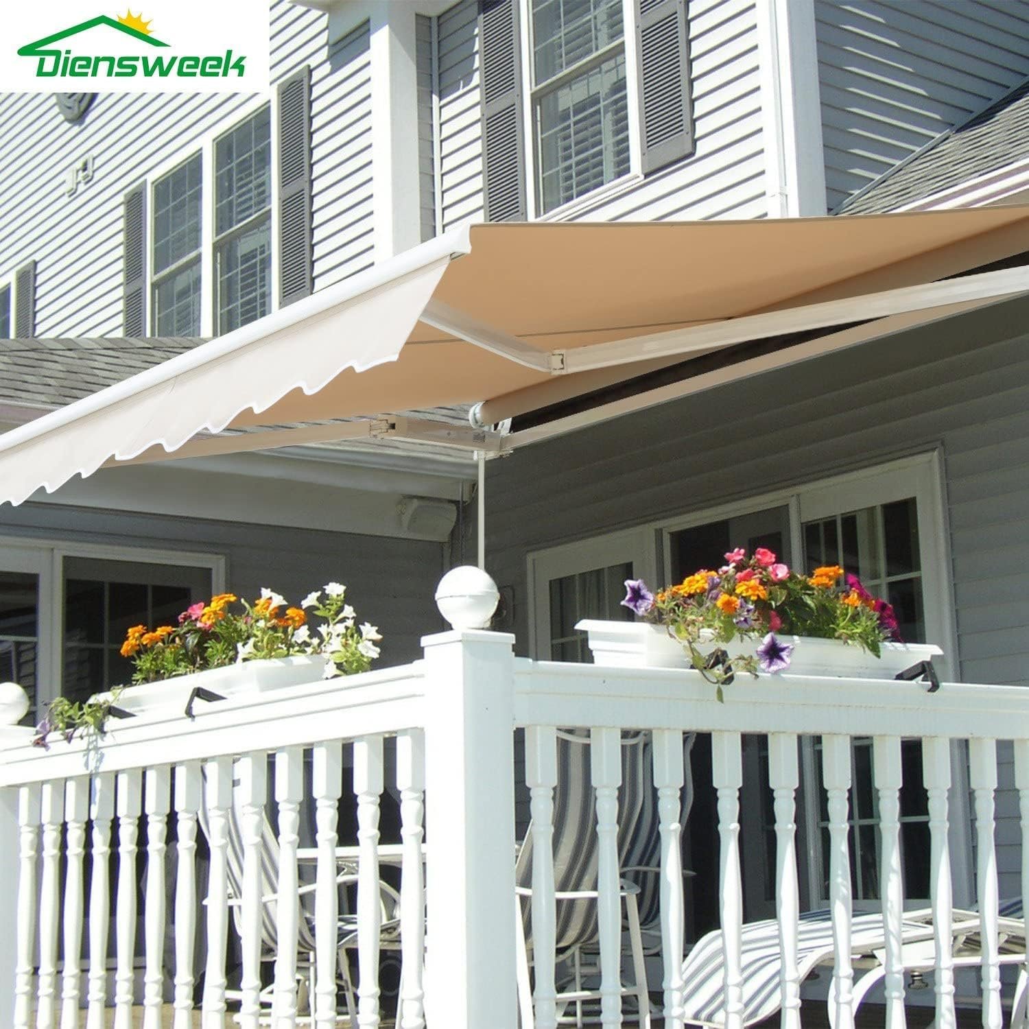 Diensweek 15’x10′ Patio Awning Retractable Fully Assembled Manual Commercial Grade – Quality 100% 280G Ployester Window Door Sunshade Shelter – Deck Canopy Balcony P100 Series (14.8’x9.8′, Beige)