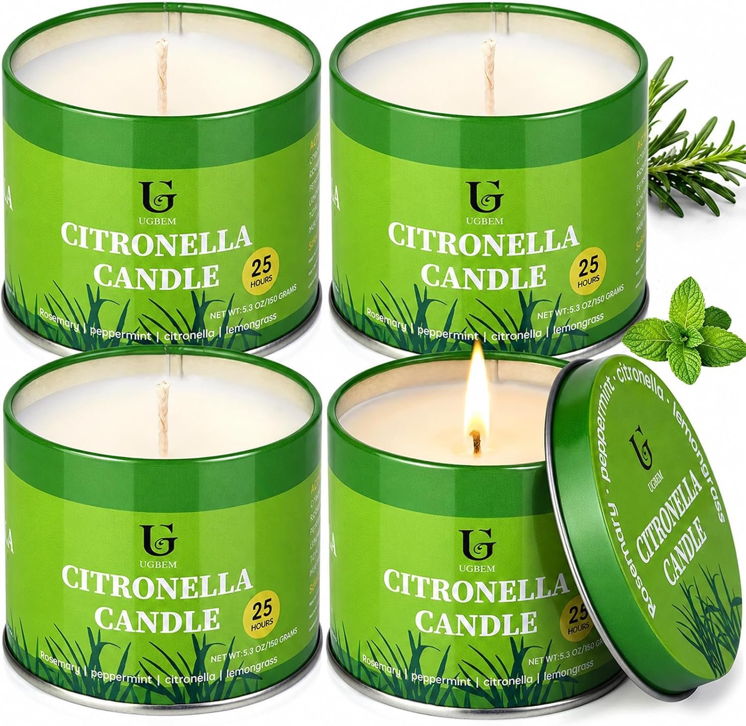 Citronella Candles Outdoor for Camping Patio, Essential Oil Candles for Yard and Outside, Natural Non-Toxic Soy Wax Candle for Backyard Travel Indoor Home Decor, Burns 26 Hours, 5.3oz, 4 Pack