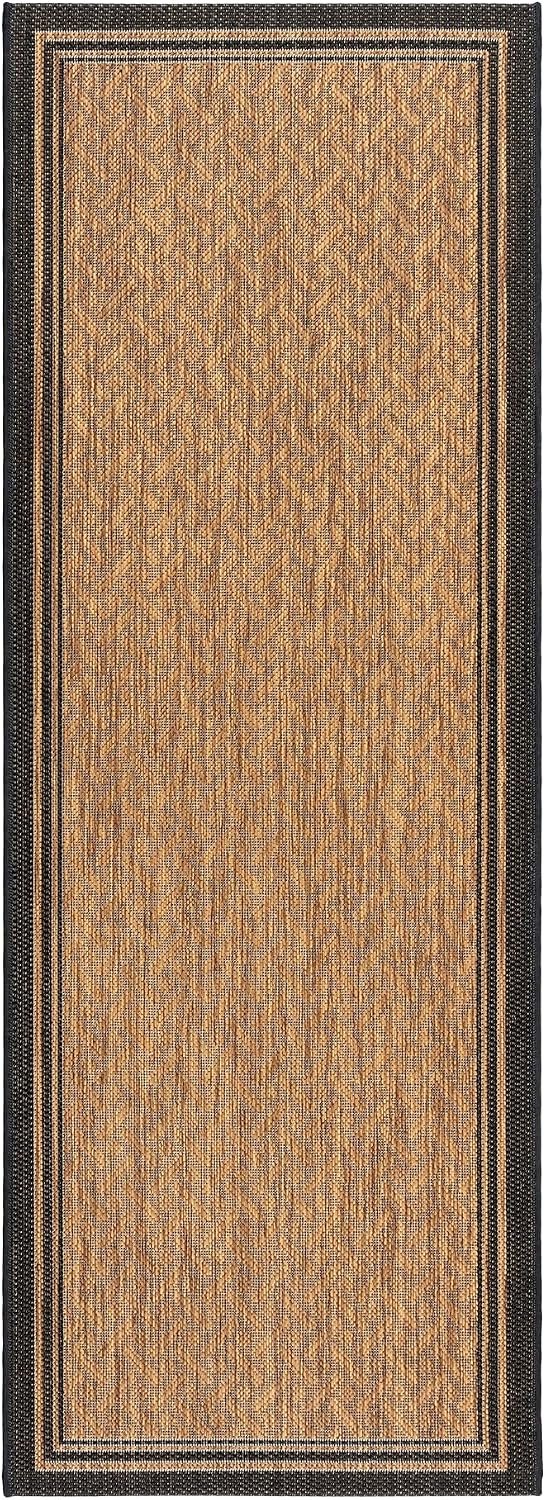 Gertmenian Indoor Outdoor Classic Flatweave Area Rug, Stain & UV Resistant Carpet, Deck, Patio, Poolside & Mudroom, 2×6 Ft Runner, Simple Border, Black Tan, 22013