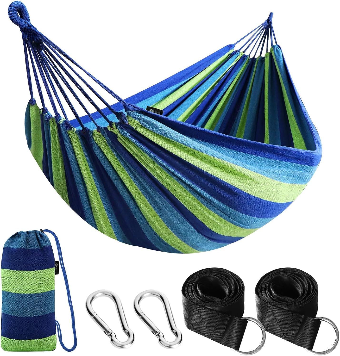ANYOO Cotton Camping Hammock Portable with Tree Straps Holds 660lbs