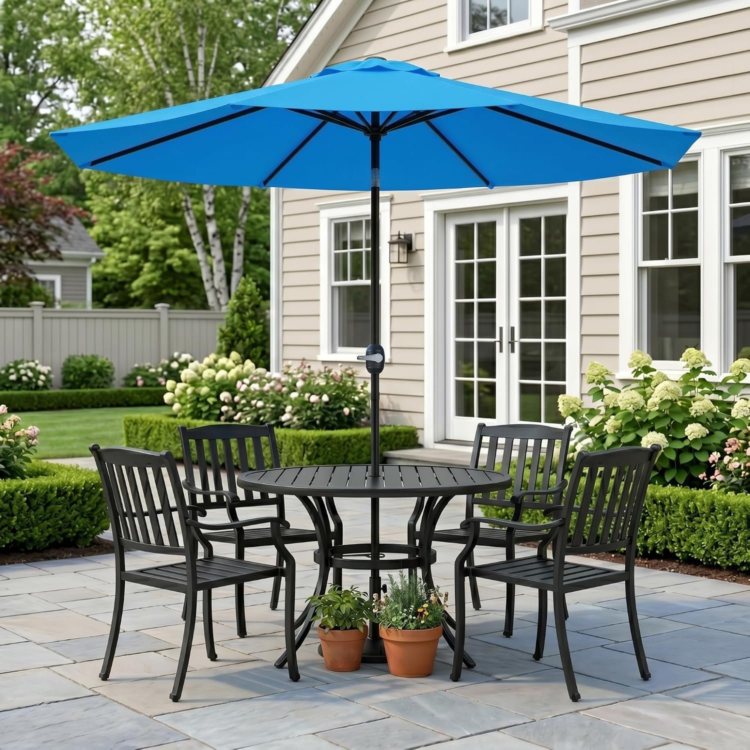 Greesum 9FT Outdoor Patio Umbrella, Table Umbrella for Yard, Market, Heavy-Duty Waterproof Pool Umbrella with 8 Sturdy Ribs, UV Protection for Beach, Deck, Garden, Backyard