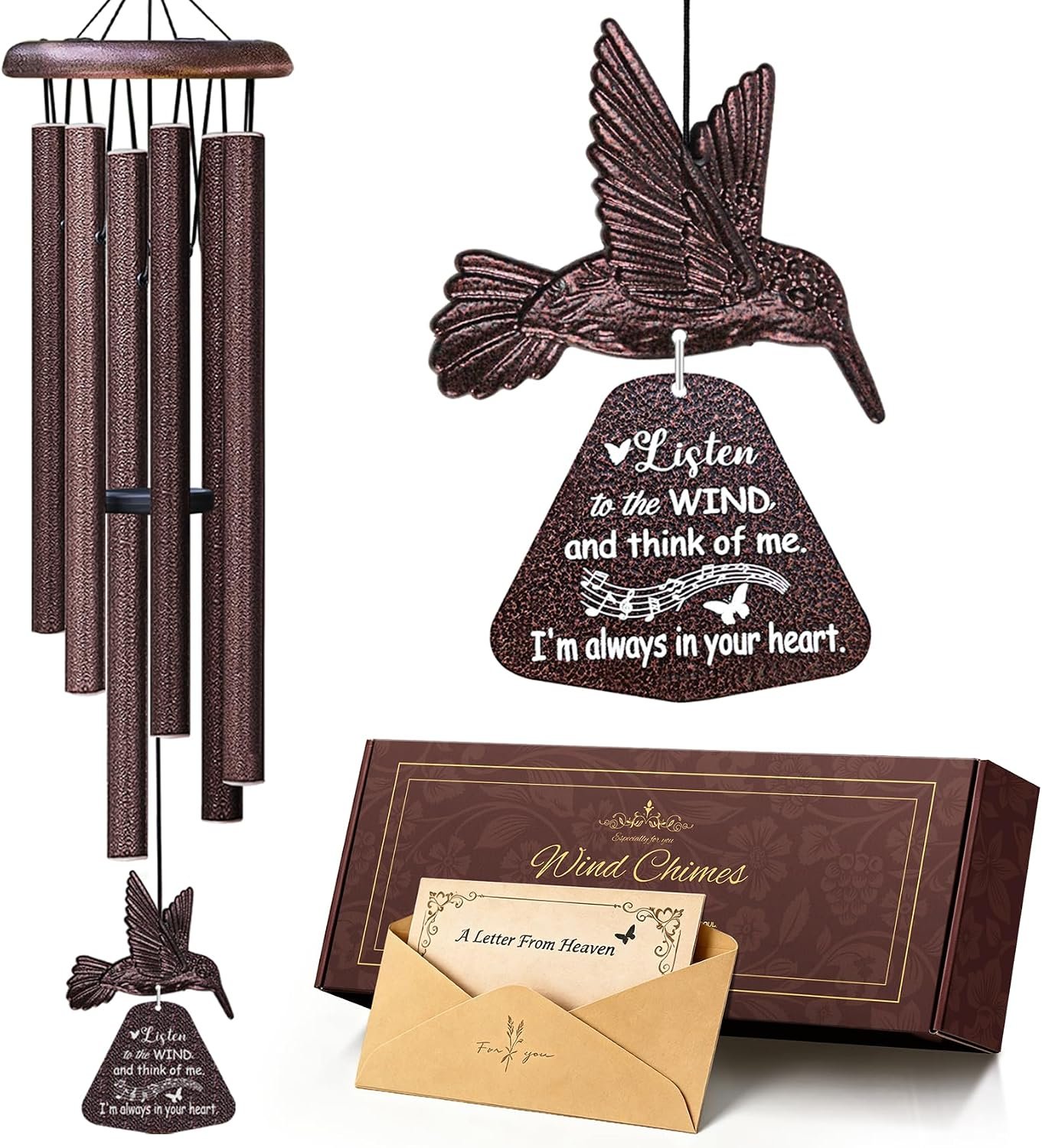 Memorial Wind Chimes with Hummingbird,Sympathy Gifts for Loss of Loved One,Windchimes in memory of a loved one prime,Condolences Remembrance Bereavement Funeral gift