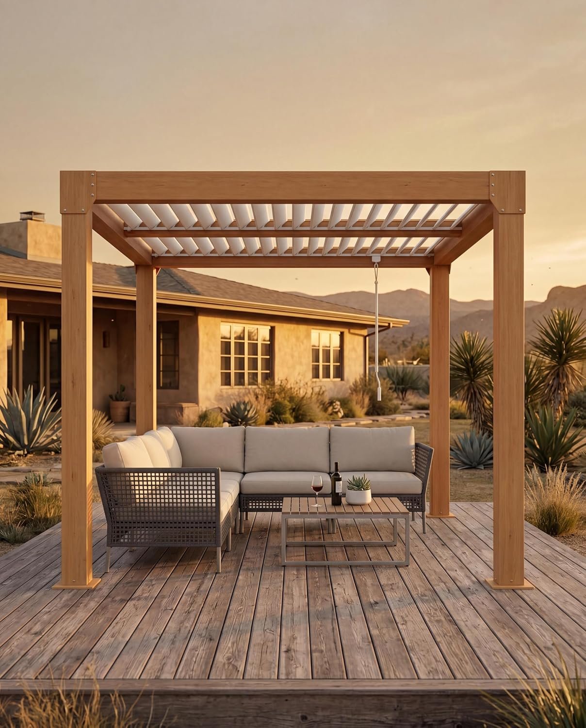 10′ x 10′ Louvered Pergola Aluminum, Outdoor Pergola with Adjustable Louvered Roof, Reinforced Aluminum Frame, Integrated Drainage System, for Patio, Deck, Woodgrain