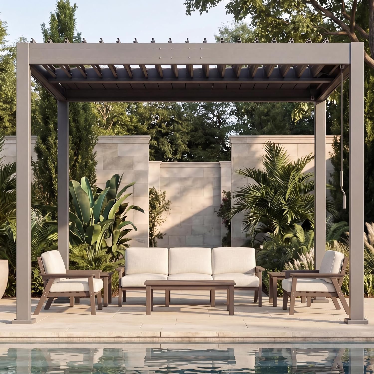 Areshark 10×10 FT Louvered Pergola, Outdoor Aluminum Pergola, All-Weather Metal Pergola with Adjustable Louvers & Drainage System, Heavy Duty Patio Pergola for Backyard, Deck and Garden, Gray