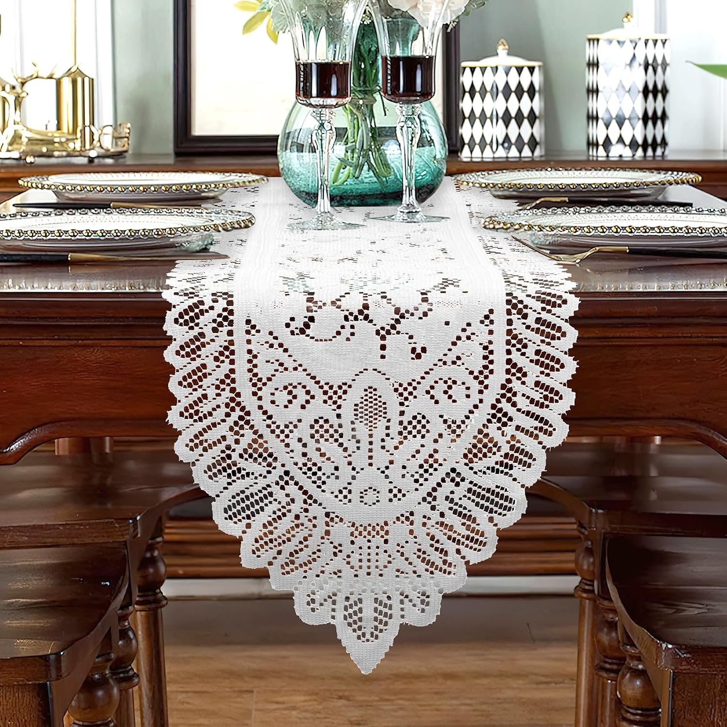Lace Table Runner Christmas Table Runner White Farmhouse Boho Table Runner Coffee Table Runners Cotton Woven Table Runers Rectangular Lace Doilies for Wedding Bridal Shower Kitchen Dining Table Decor