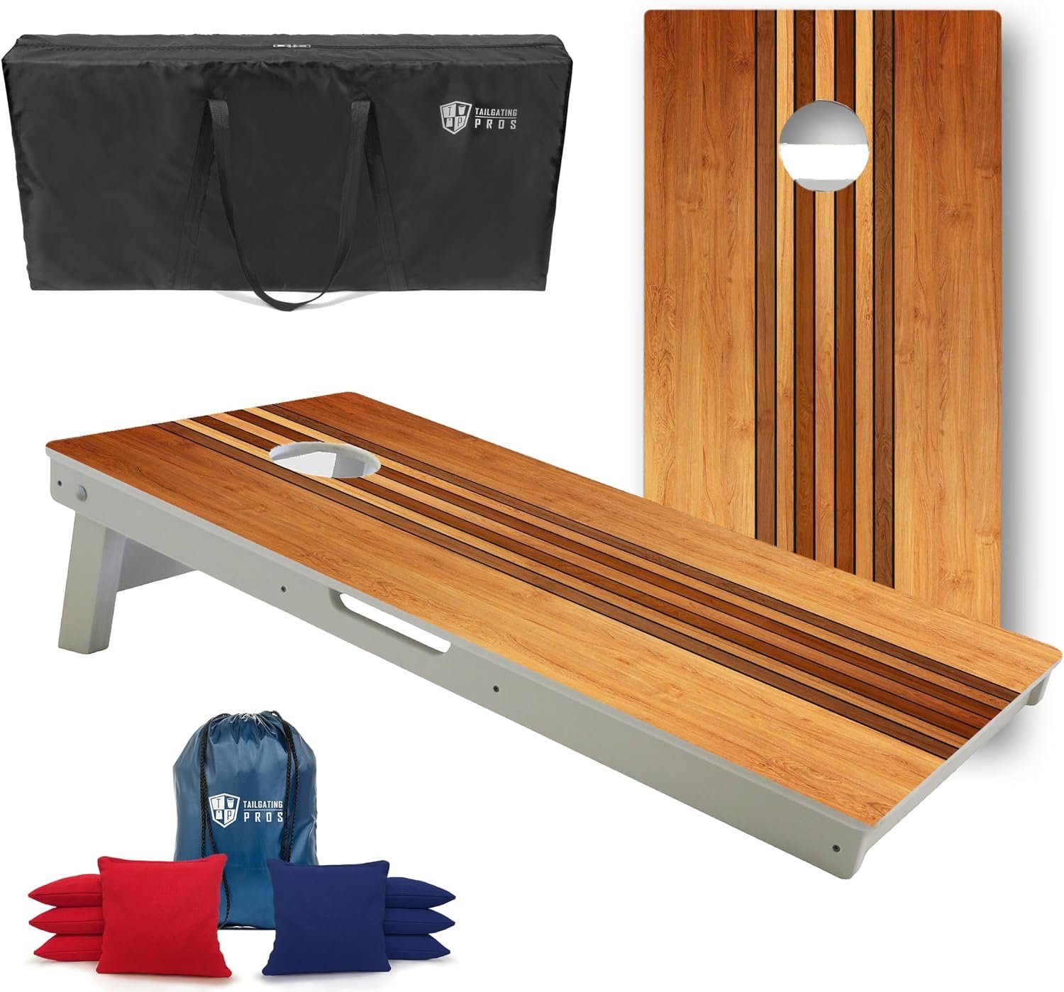 Tailgating Pros All-Weather Cornhole Boards – 4’x2′ Weather Resistant Cornhole Set- Carrying Case & Set of 8 Corn Hole Bean Bags w/Tote Included
