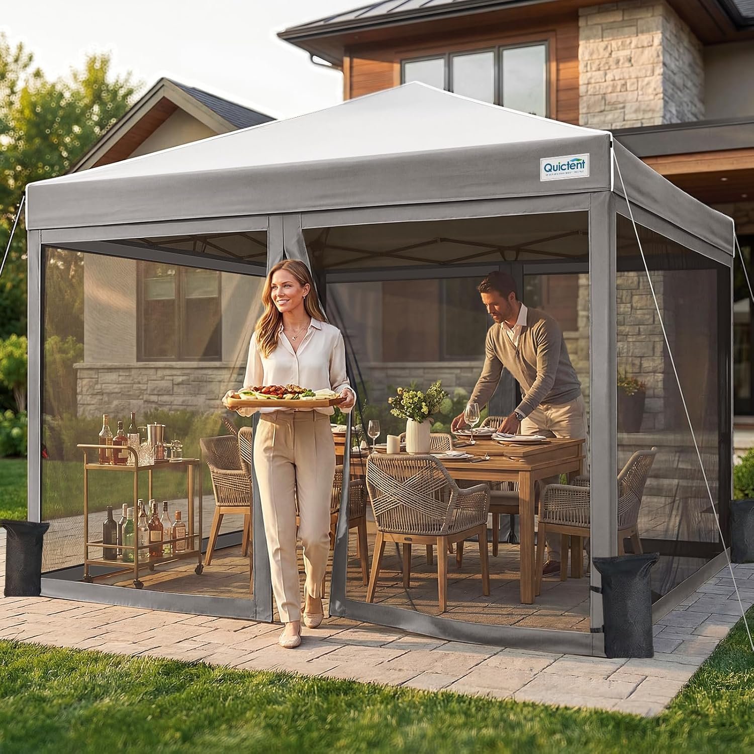 Quictent 10×10 Pop Up Canopy Tent with Netting & Magnetic Doors | One-Person Instant Setup, Auto-Close Magnetic Doors, Screen House Design, Waterproof Canopy for Outdoor Use