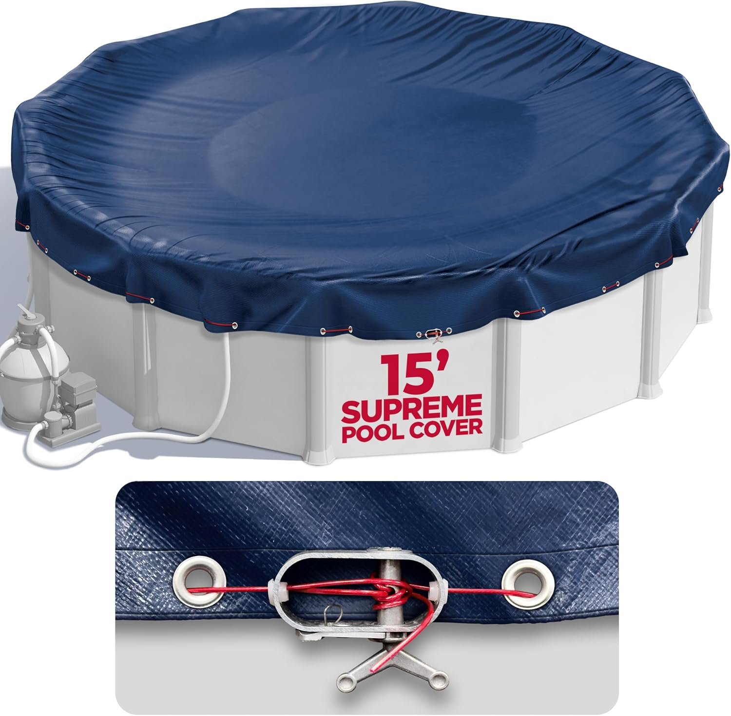 15 ft Round Pool Cover for Above Ground Pools, Above Ground Cover for Winter, Keeps Out Debris, Cold and UV Resistant, Supreme Mesh, Navy Blue