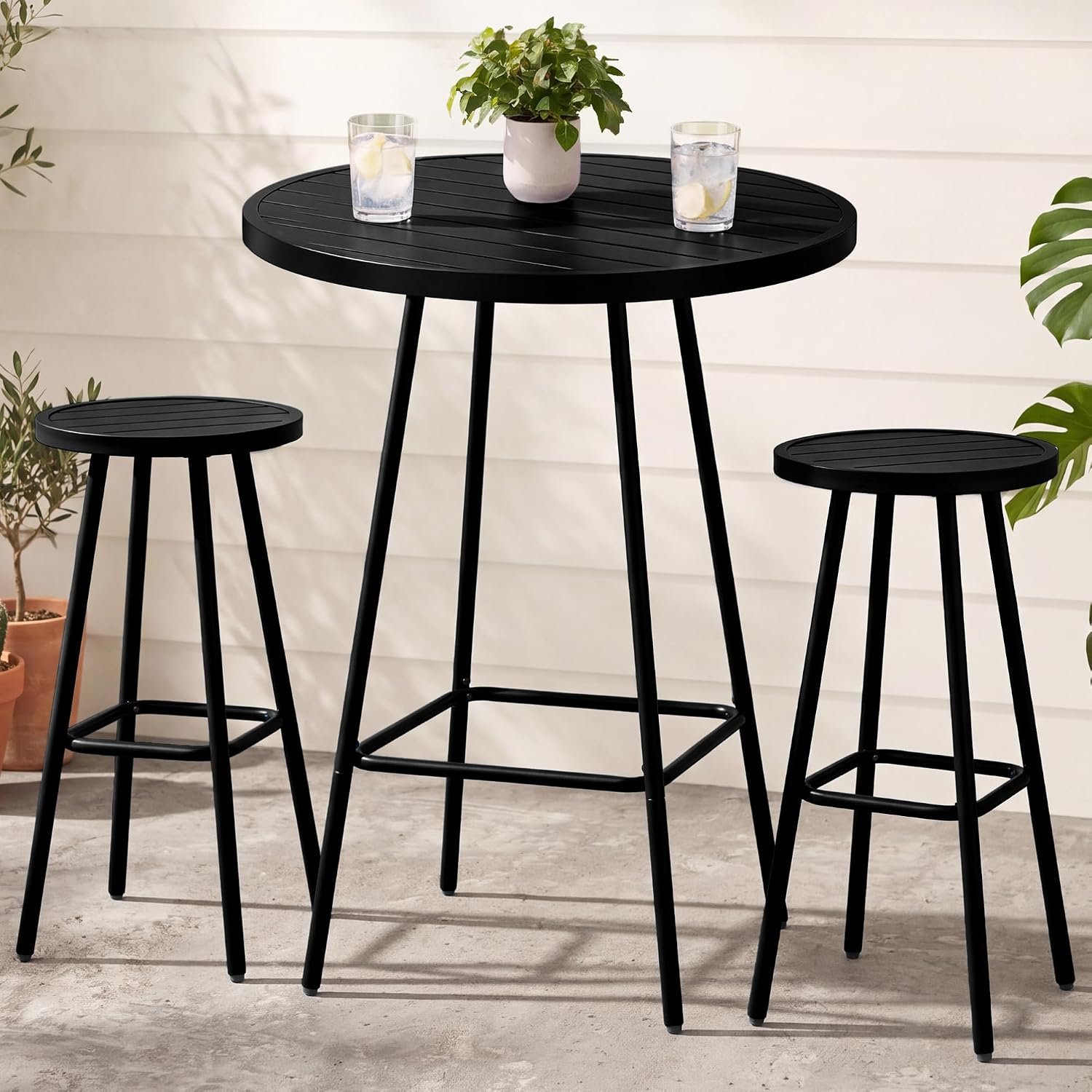 Best Choice Products 3-Piece Patio Dining Set, Bar Height, Outdoor Bistro Set, Outdoor Round Bar Table w/ 2 Bar Stools, Steel – Black