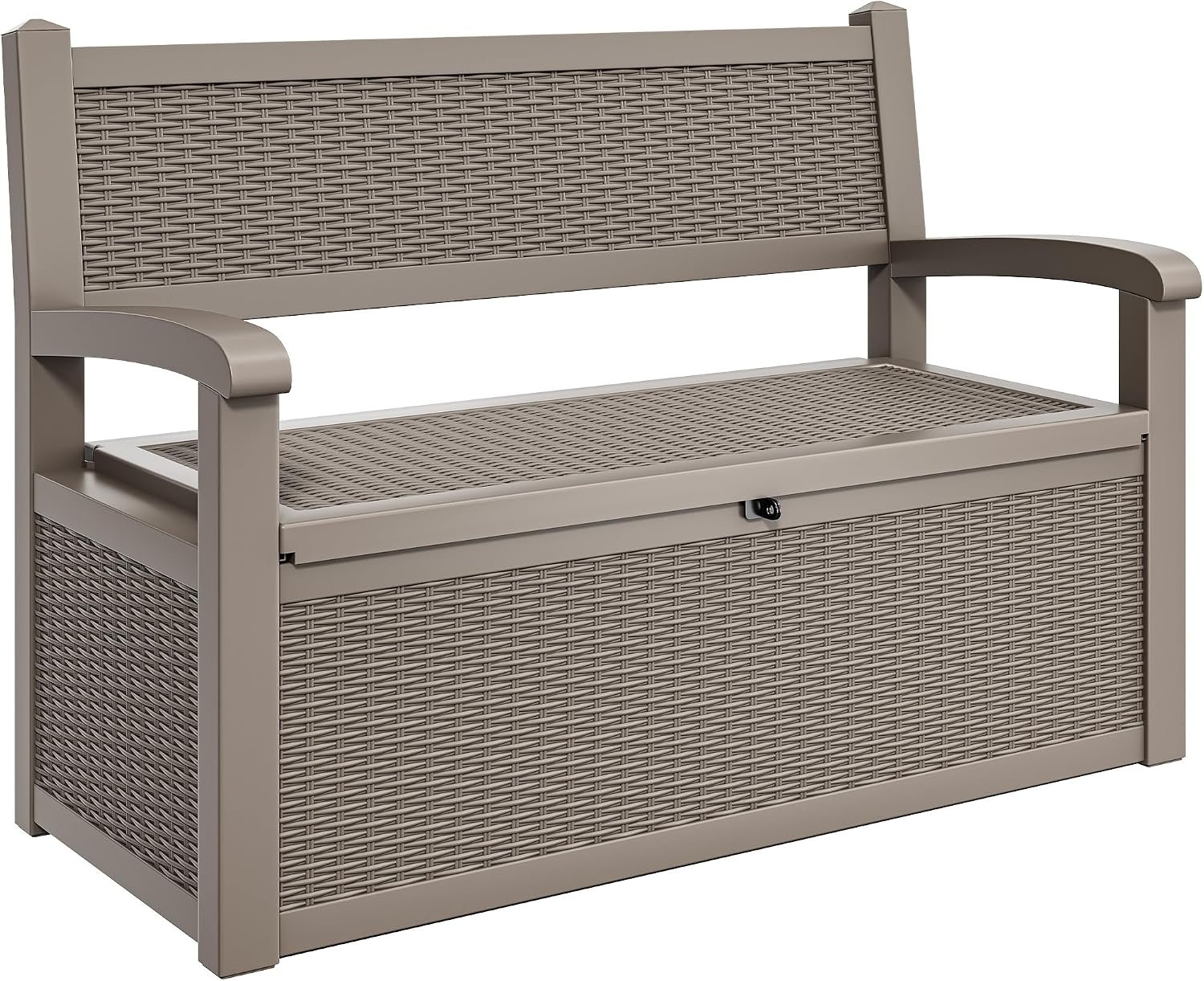 YITAHOME 80 Gallon Storage Bench Deck Box | Lockable Patio Bench, Waterproof Outdoor Pool Deck Storage for Patio Cushions, Garden Tools and Pool Supplies, Light Brown