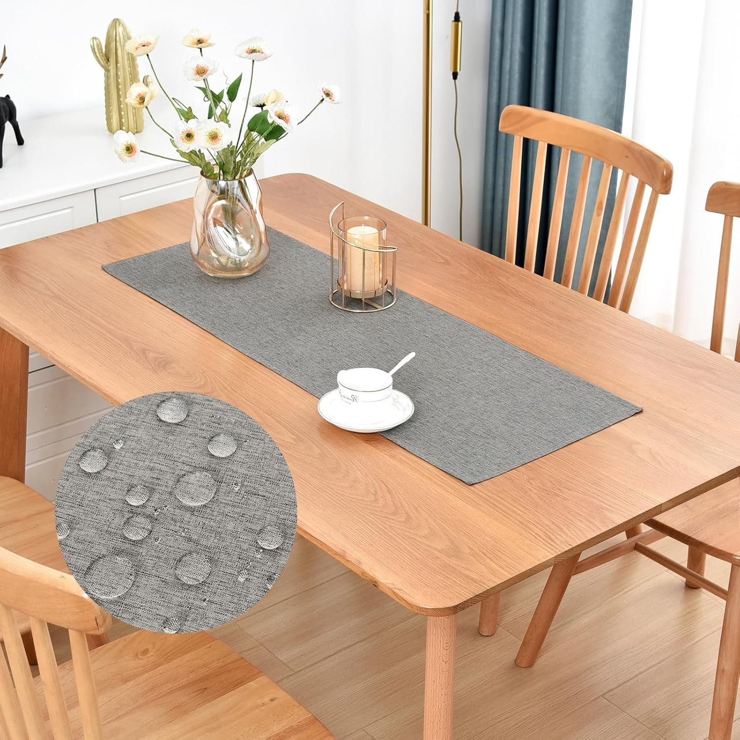 Faux Linen Small Table Runner Water Resistant 13 x 36 in, Grey | Farmhouse Short Table Runners, Coffee Table Runner, Dresser Runners for Bedroom, Living Room, Kitchen, Dining, Party