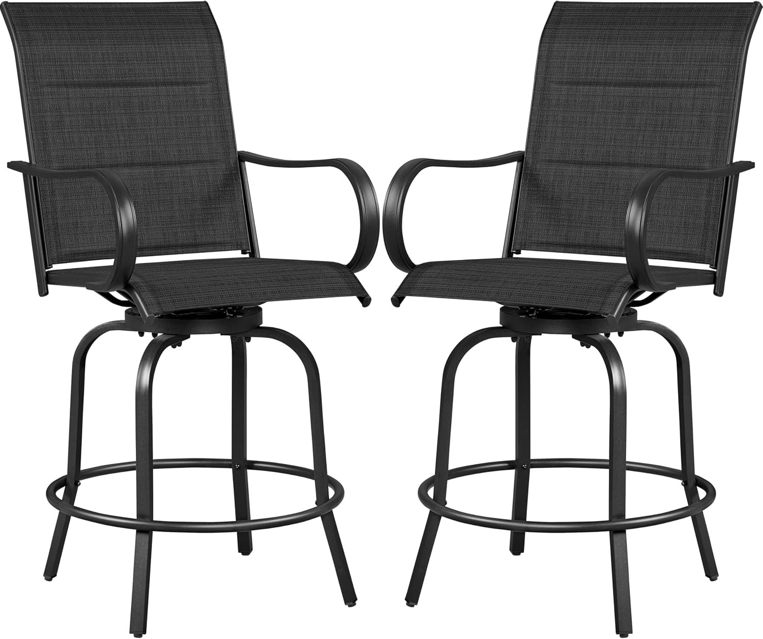 Yaheetech Outdoor Bar Stools Set of 2 High-Top Swivel Patio Chairs | Iron frame, Texteline and quick-dry foam support comfort, flexible swiveling, and patio chats with high-back relaxation.