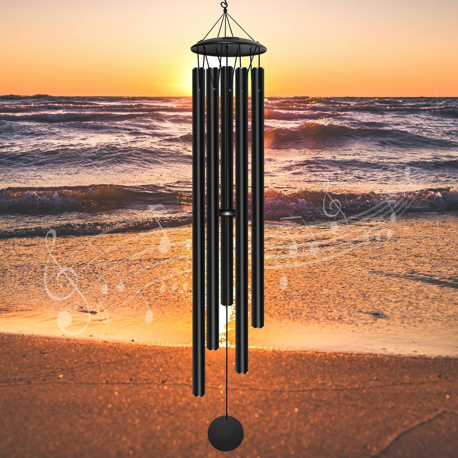 65″ Extra Large Wind Chimes for Outside, Deep Tone Black | Big Windchimes Outdoors Rich Resonance Peaceful Atmosphere, Ideal for Porch Garden Patio Decor, Retirement Memorial Gifts