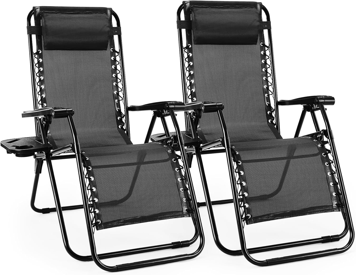 Alpen Zero Gravity Lounge Chair Set of 2, Patio Chair for Beach Pool, Black | Chaise Lounge Chairs for Outside, Portable Camping Chairs with Pillow and Cup Holder, Outdoor Recliner for Beach Camping