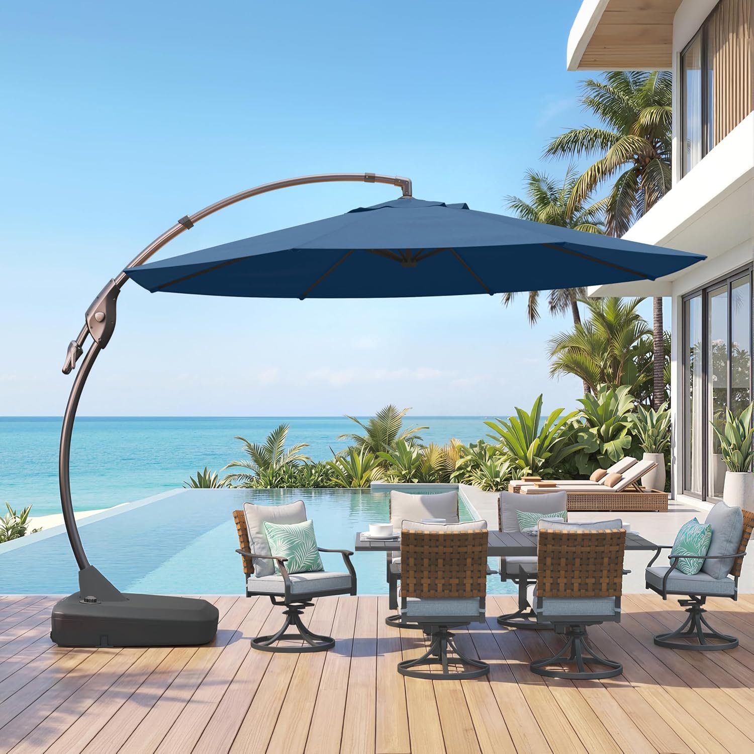 Grand patio 12FT Outdoor Offset Umbrella with Base & Cover Patio Aluminum Round Cantilever Umbrella for Garden Deck Poolside (Navy Blue, 12 FT)