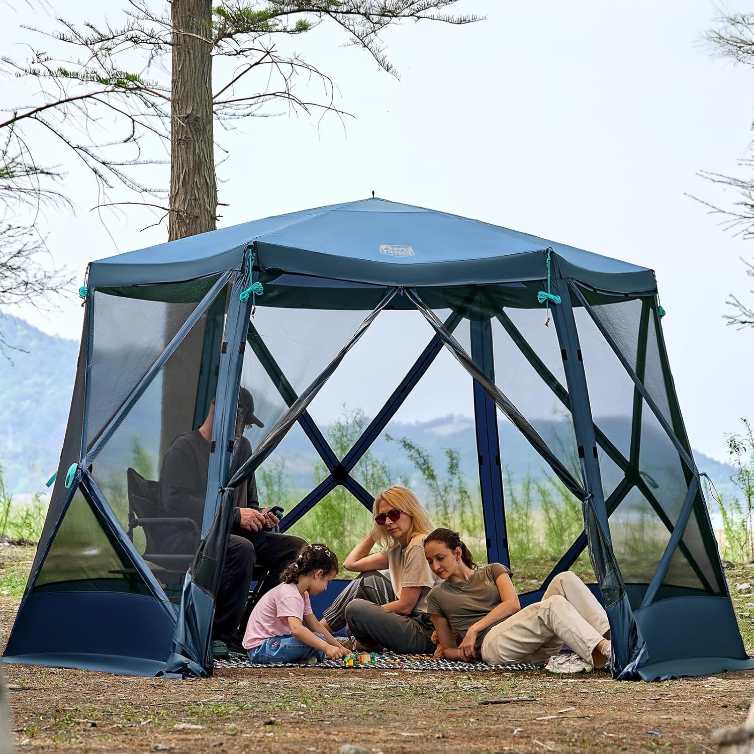 TIMBER RIDGE Easy Pop Up Gazebo Canopy Tent for Camping, 11.5 X 9.8 Ft Portable Instant Screened House, Pop Up Canopy with Netting for Backyard, Patio, Outdoor, Tailgating, Picnics, Blue