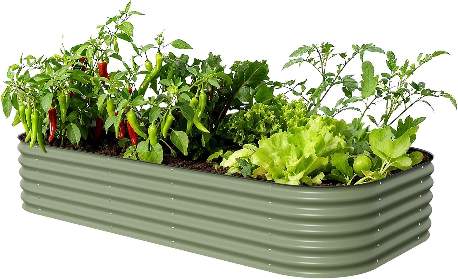 Vego garden Raised Garden Bed Kit, 17″ Tall 10 in 1 Jumbo Modular Metal Raised Garden Beds, Metal Planter Box for Vegetables, Flowers, Herbs, Olive Green