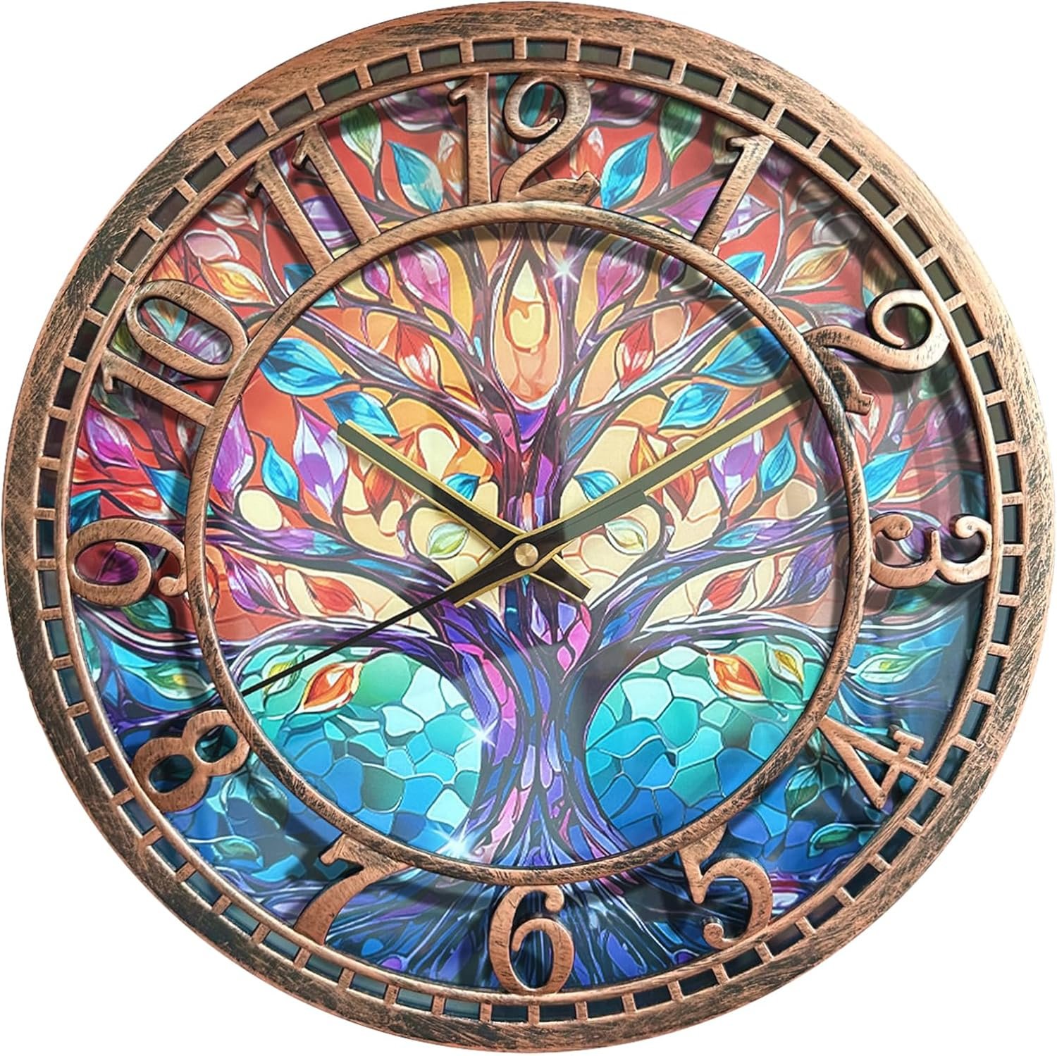WANGIRO Tree of Life Wall Clock 12inch Silent Movement Non-Ticking Clock Precise Timekeeping Wall Clock Suitable for Living Rooms Bedrooms Offices Ideal for Home Decor Gifts Antique Copper