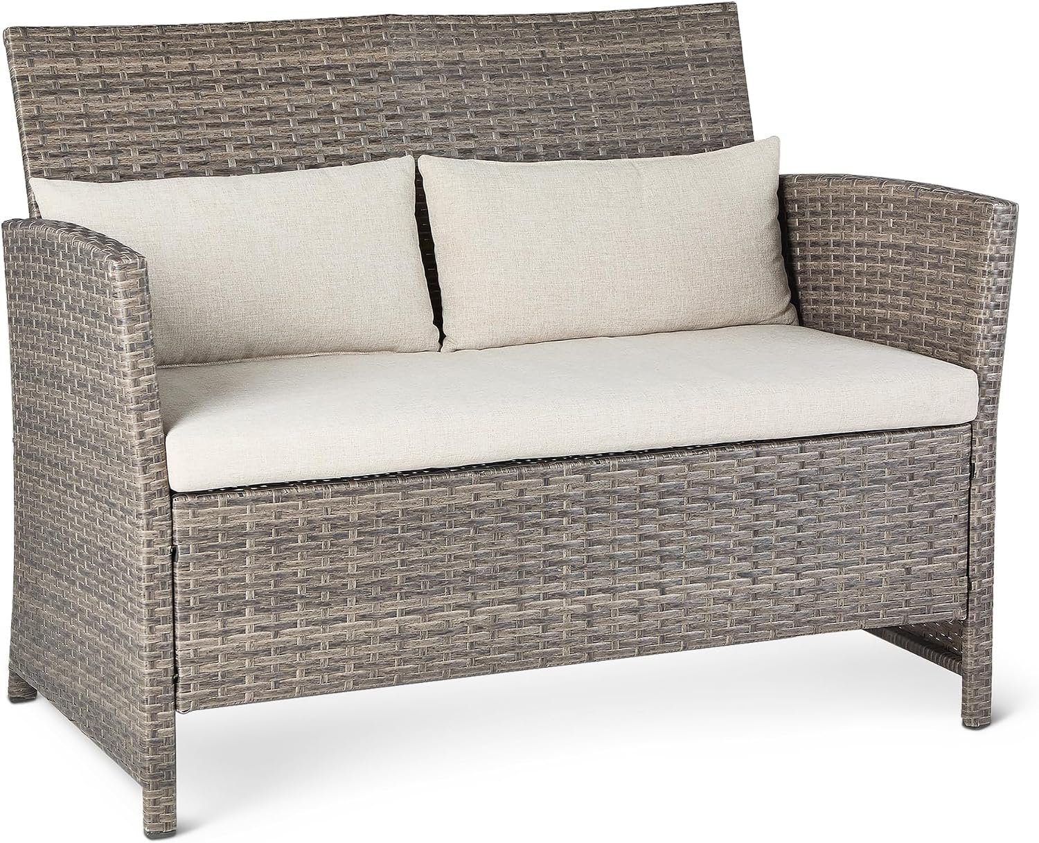 Amazon Basics Outdoor Patio Loveseat, 2-Seat Wicker Couch with Beige Cushions, Weather-Resistant