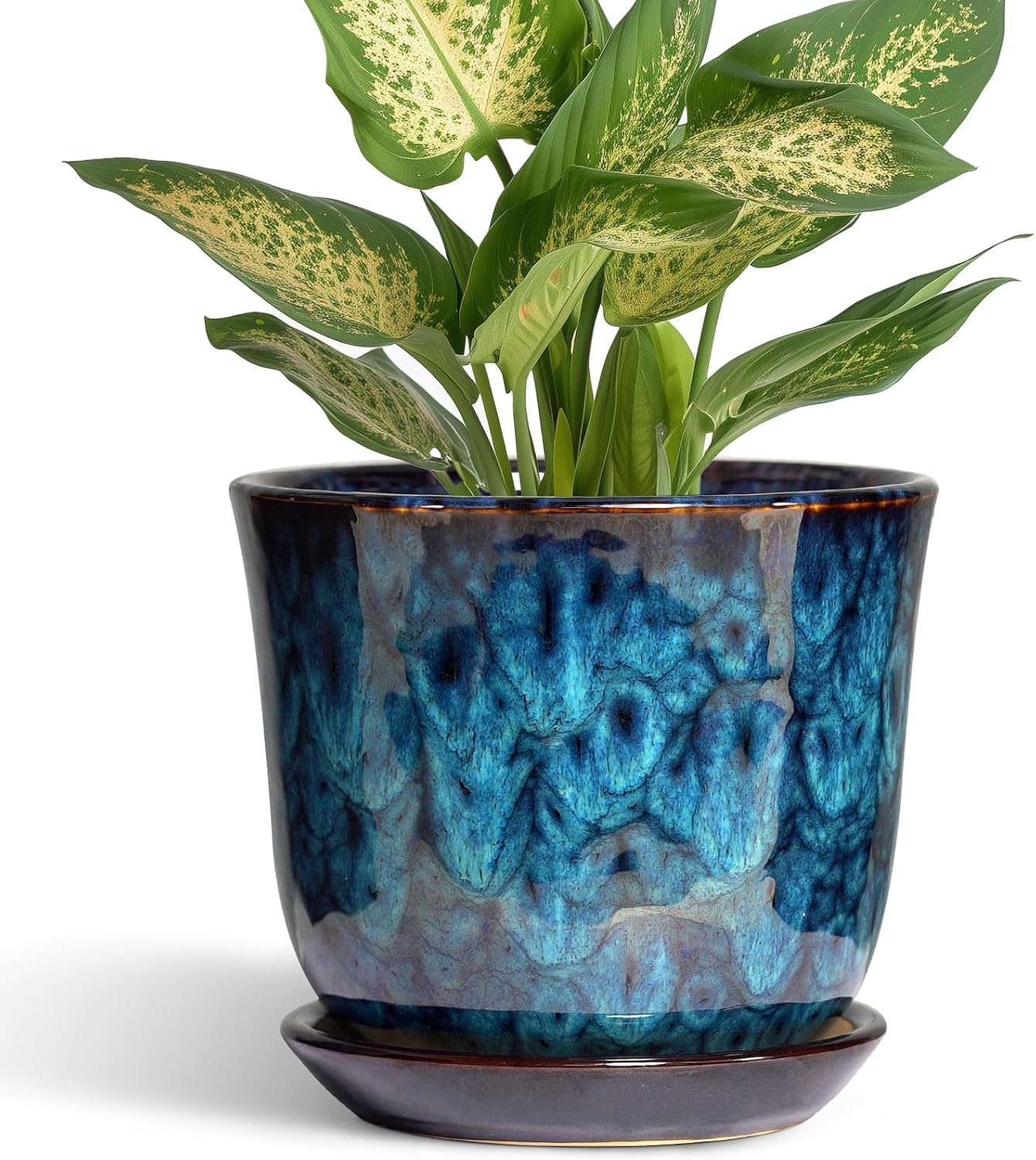 5.6 Inch Plant Pot – Ceramic Pots for Plants with Drainage Hole and Saucer, Round Succulent Flower Orchid Pot for Indoor Outdoor, Modern Planter, Home Room Decor, Gift for Plant Lover, Blue
