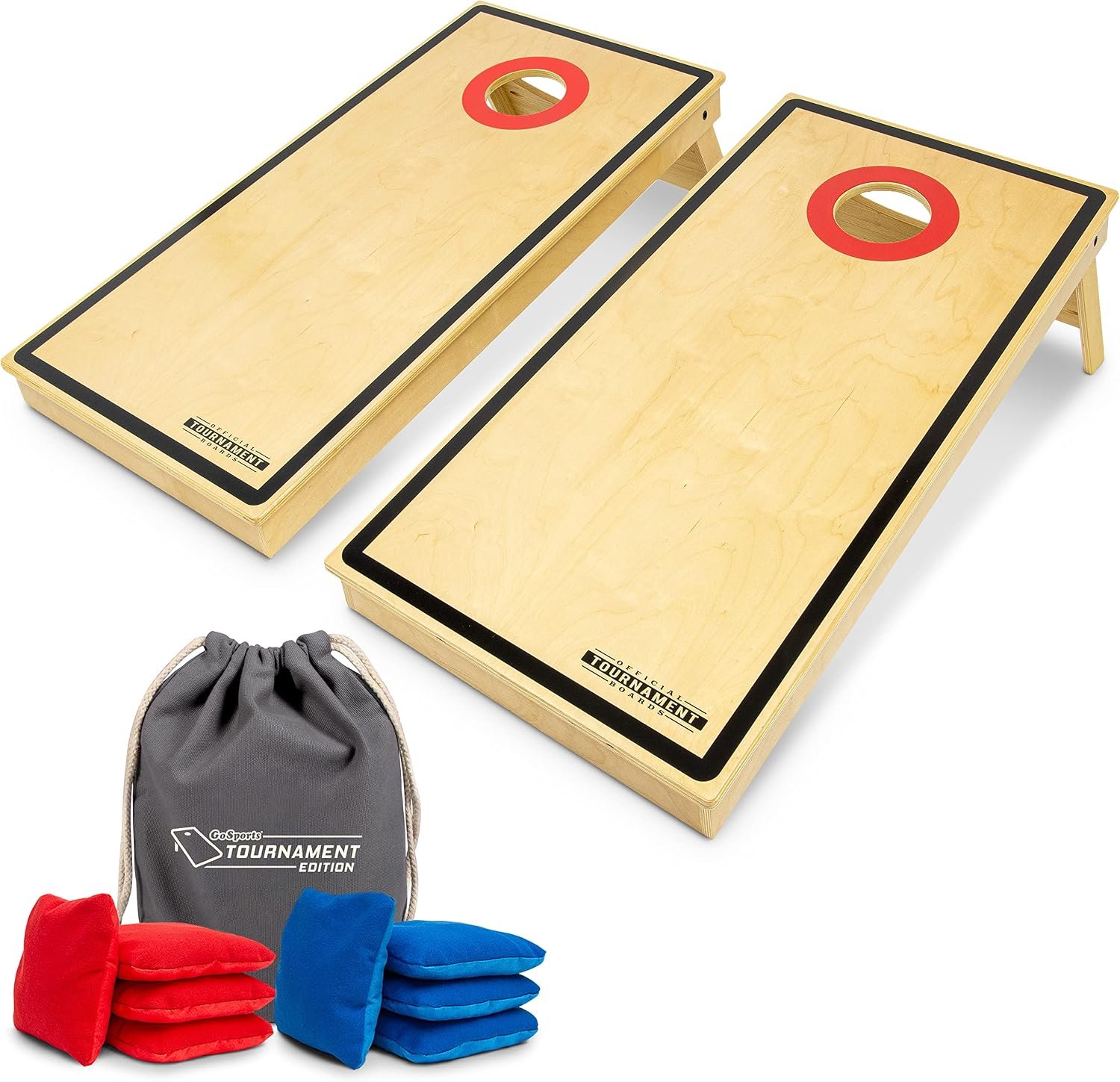 GoSports Tournament Edition Regulation Cornhole Game Set – 4 ft x 2 ft Wood Boards with 8 Dual Sided (Slide and Stop) Bean Bags