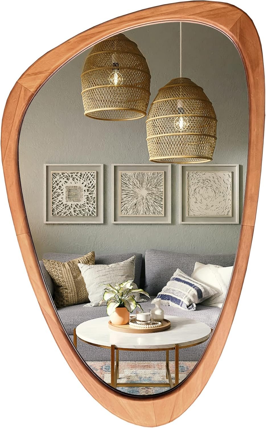 WallBeyond Asymmetrical Mirror, Irregular Wall Mirror, Wall Mirrors Decorative for Bedroom Living Room Entryway Hall, Wood Mirror for mid Century Modern Decor 30″ H x 19″ W