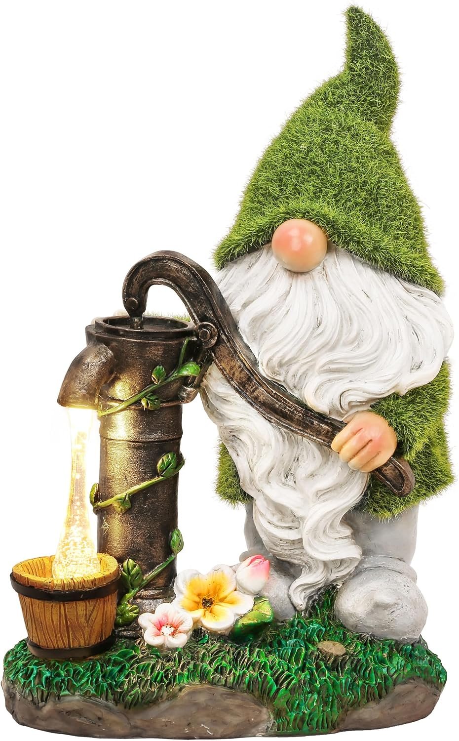 TERESA’S COLLECTIONS Garden Outdoor Decor, Garden Gnomes Decor with Solar Lights, St Patricks Decorations for Outdoor Decor, Waterproof Resin Decorations for Porch Patio, Gift for Dad and Mom, 9″