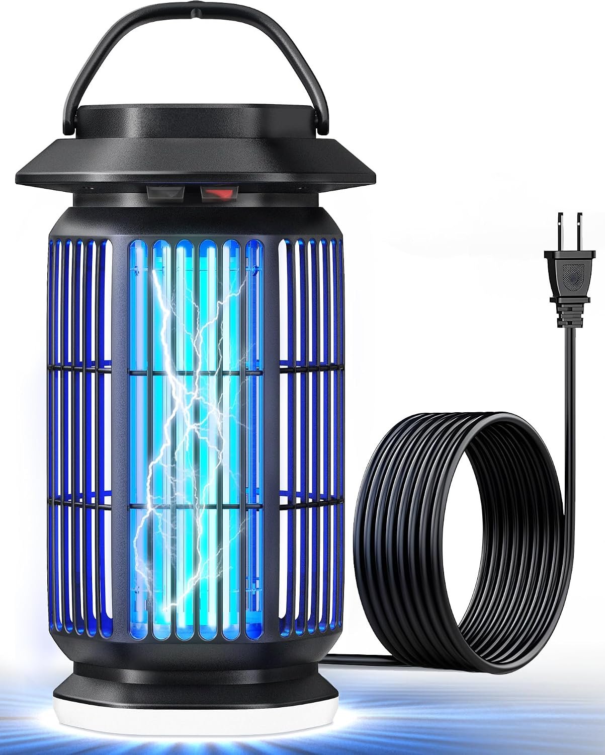Bug Zapper Outdoor, 4000V Electric Mosquito Zapper, Fly Killer with Built-in Night Light, Insect Fly Trapper with Waterproof ABS Shell for Home, Patio & Garden, Indoor/Outdoor Use, Black