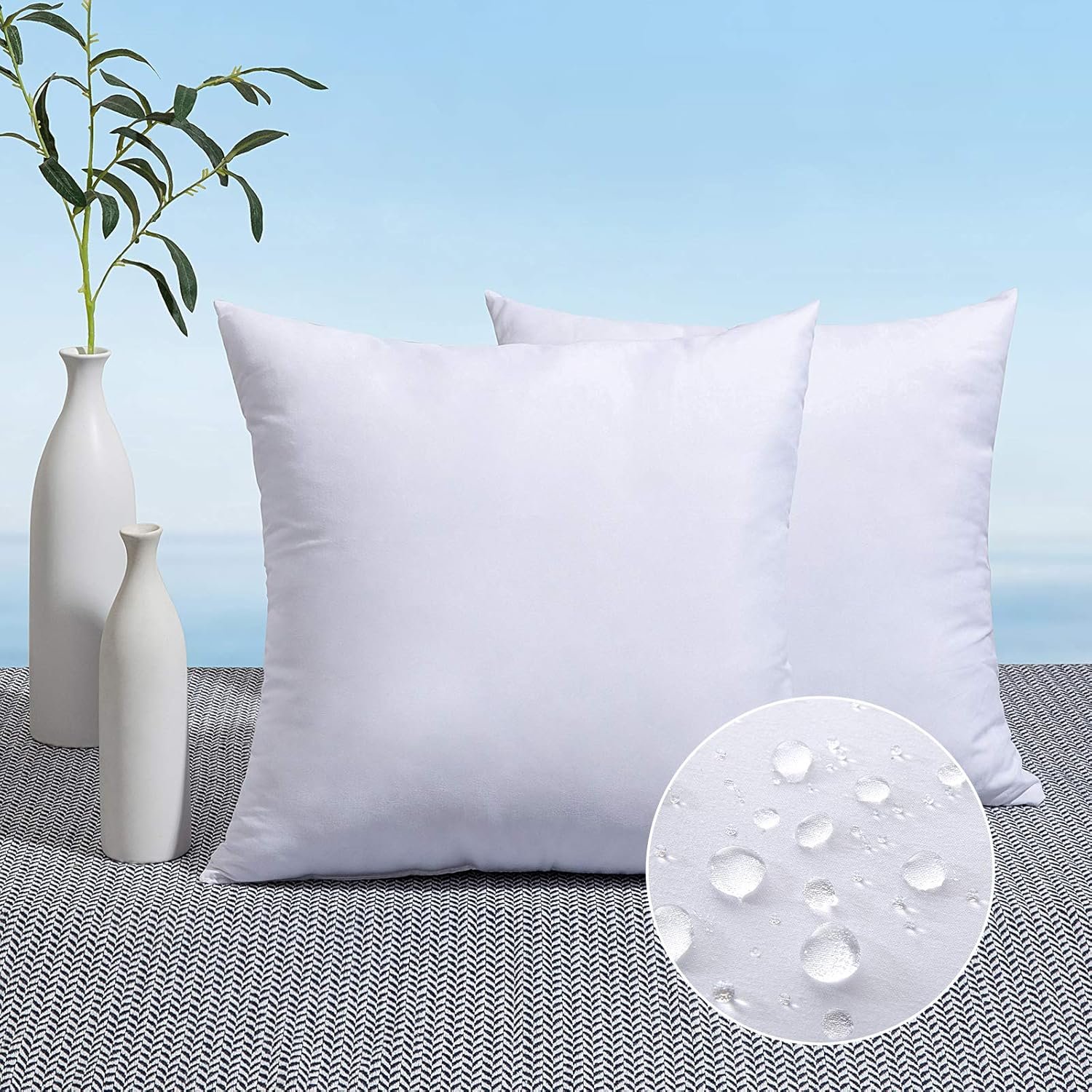 MIULEE Pack of 2 18×18 Outdoor Pillow Inserts, Outdoor Throw Pillows Water-Resistant Decorative Premium Square Pillow Stuffer Sham for Porch Swing Couch Sofa Cushion Patio Furniture