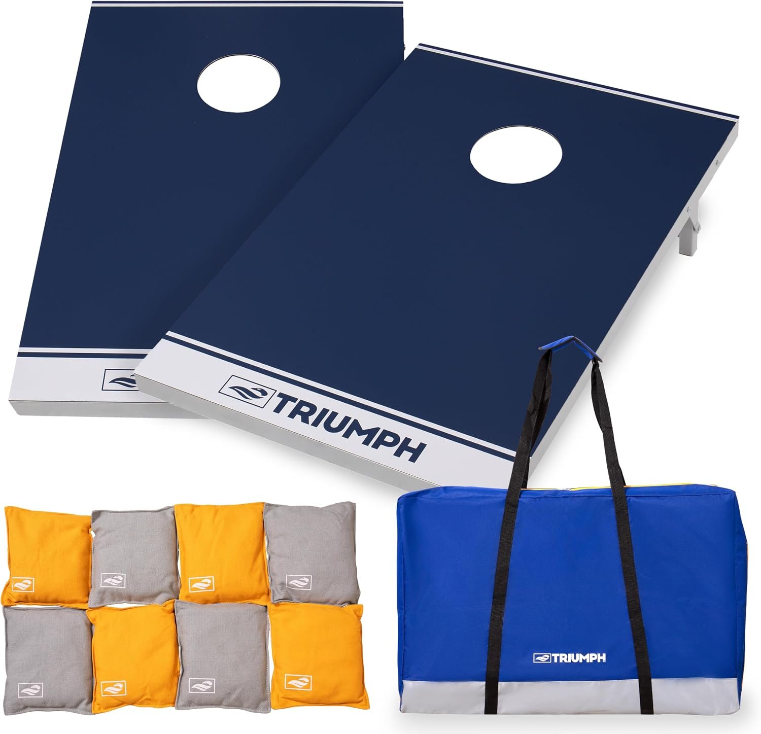 TRIUMPH SPORTS USA All-Weather Aluminum 2×3 Cornhole Set – Includes 2 Boards, 8 Cornhole Bags, and Travel Case,Blue