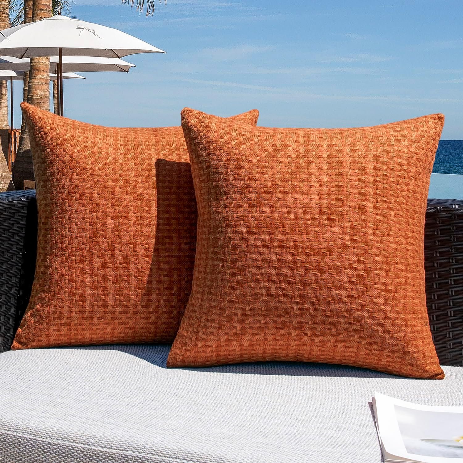 Kevin Textile Fall Outdoor Waterproof Throw Pillow Covers Pack of 2 Farmhouse Decorative Cushion Covers for Garden Patio Tent Balcony Bench Couch Sofa 18×18 Inch, Burnt Orange