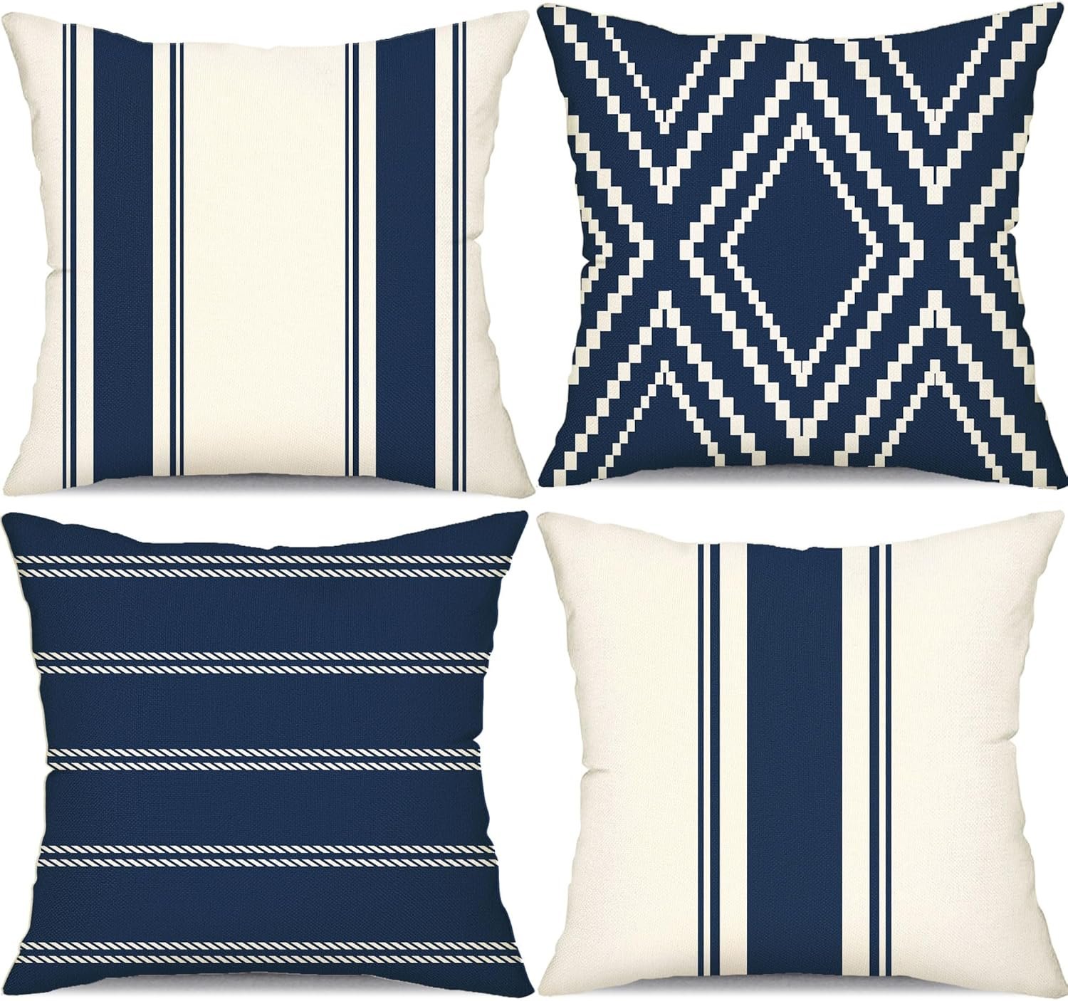 DFXSZ Outdoor Pillow Covers 18×18 Inch Set of 4 Navy Blue Waterproof Modern Geometry Throw Pillows Outdoor Summer Waterproof Decor for Patio Funiture Garden Polyester Cushion Covers 013N18